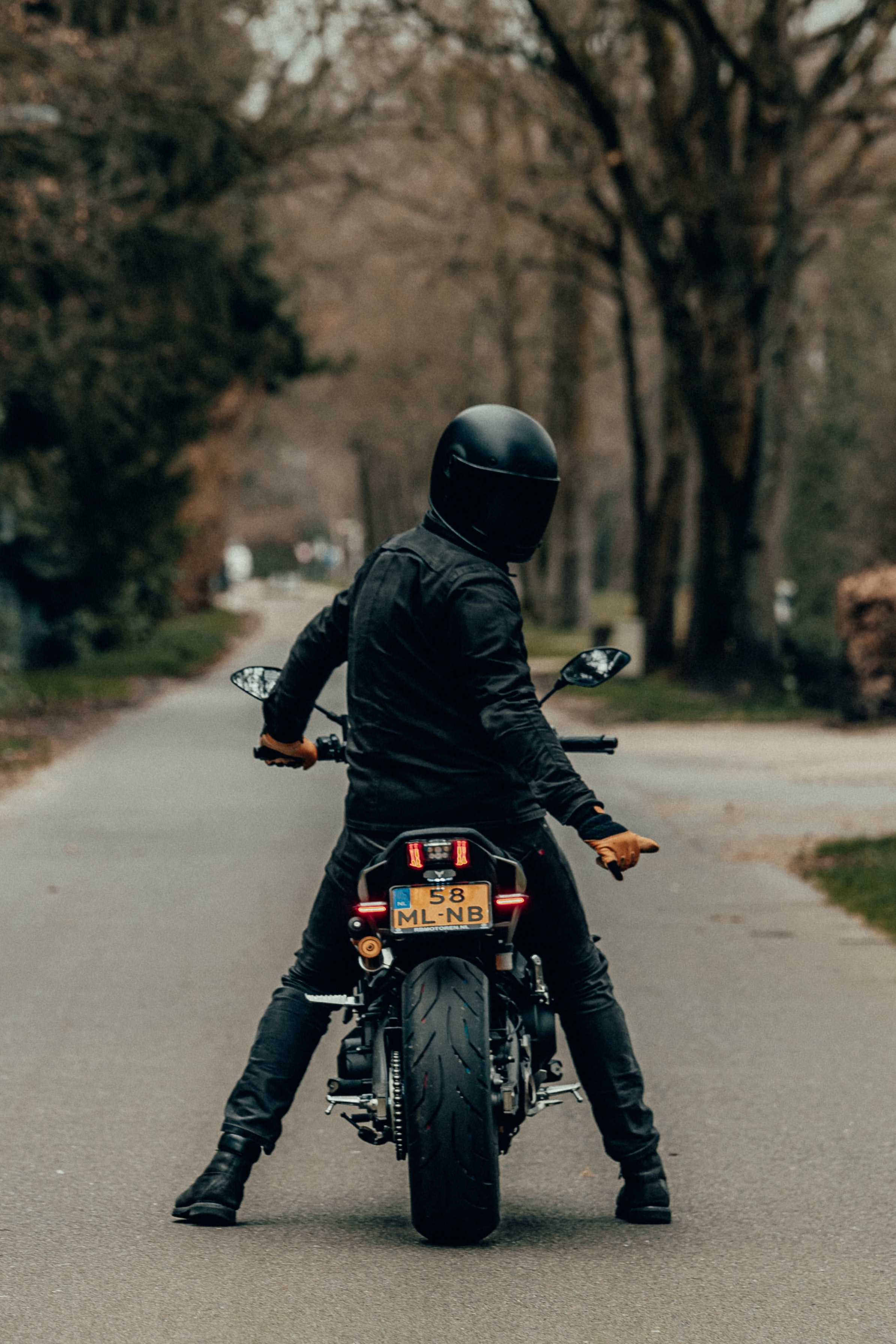 rear view, motorcyclist, back view, helmet, motorcycles, road, motorcycle