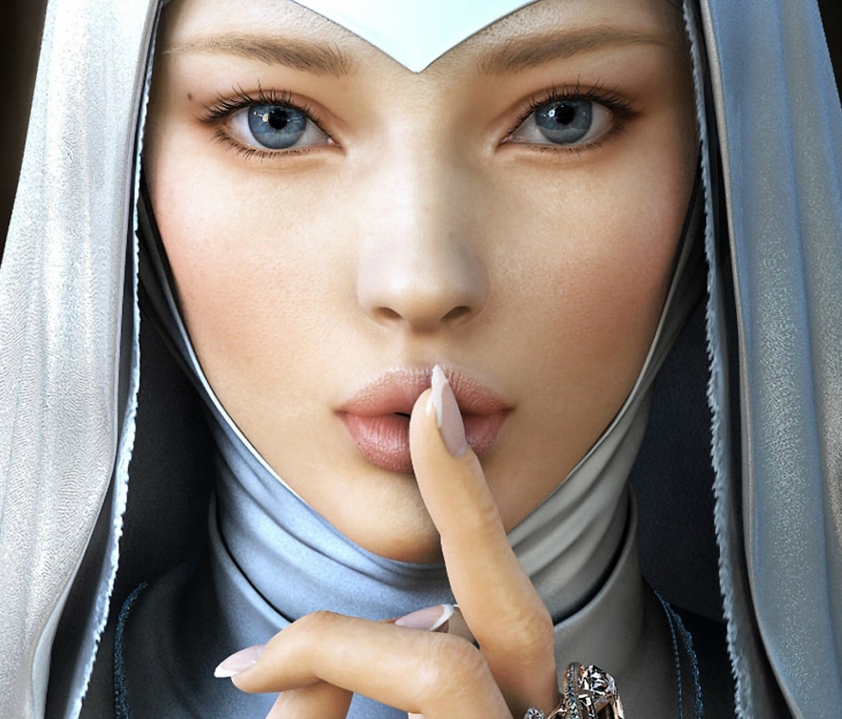 women, artistic, face, blue eyes, nun