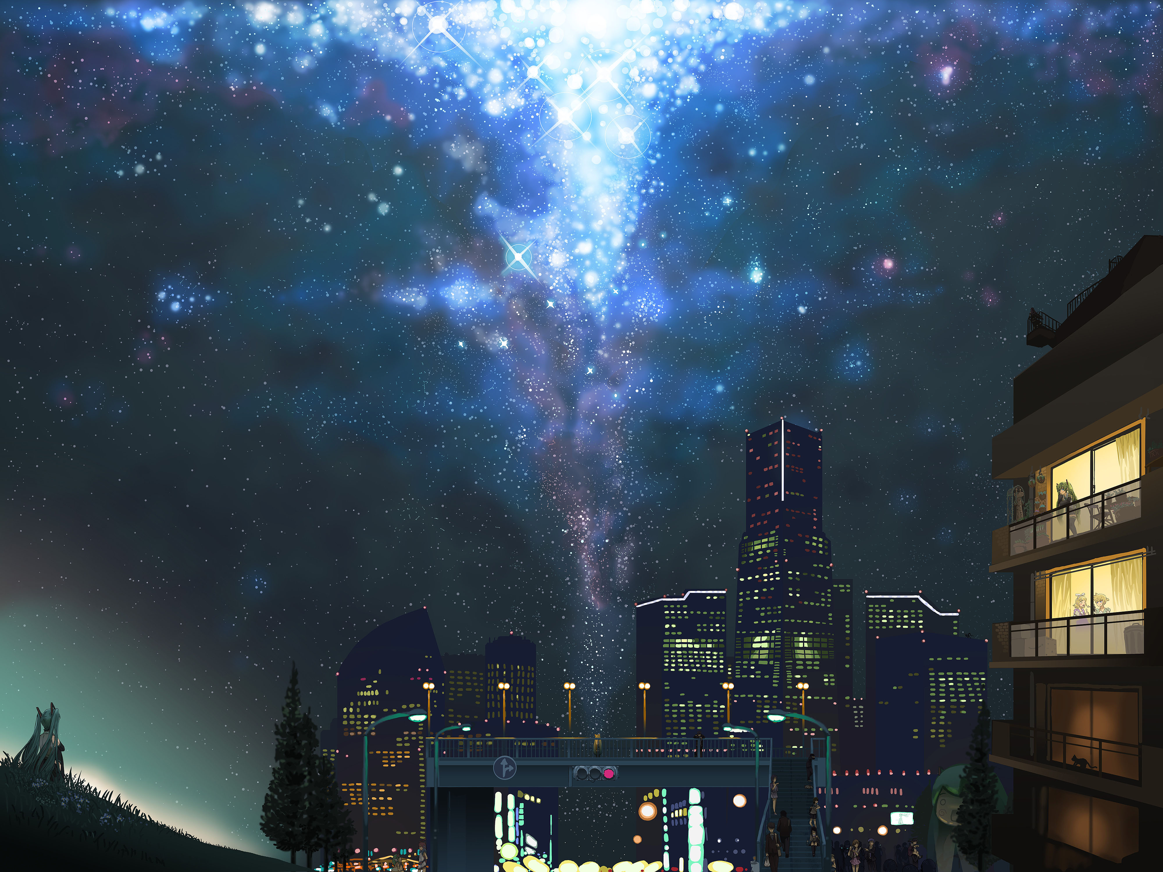 Download mobile wallpaper Anime, Sky, Night, City, Vocaloid, Hatsune Miku for free.