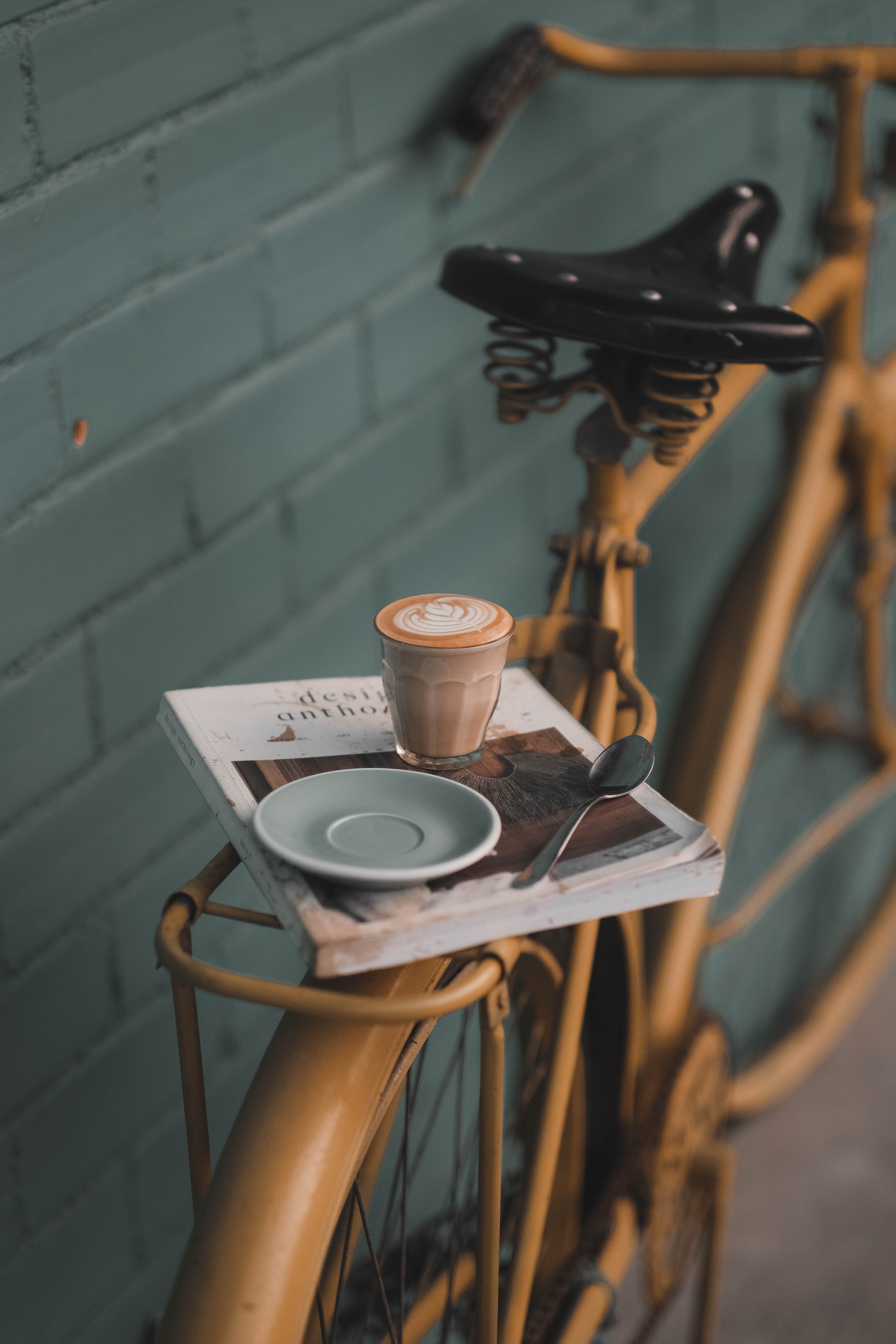 Download mobile wallpaper Coffee, Drink, Miscellaneous, Beverage, Glass, Mood, Book, Miscellanea, Bicycle for free.