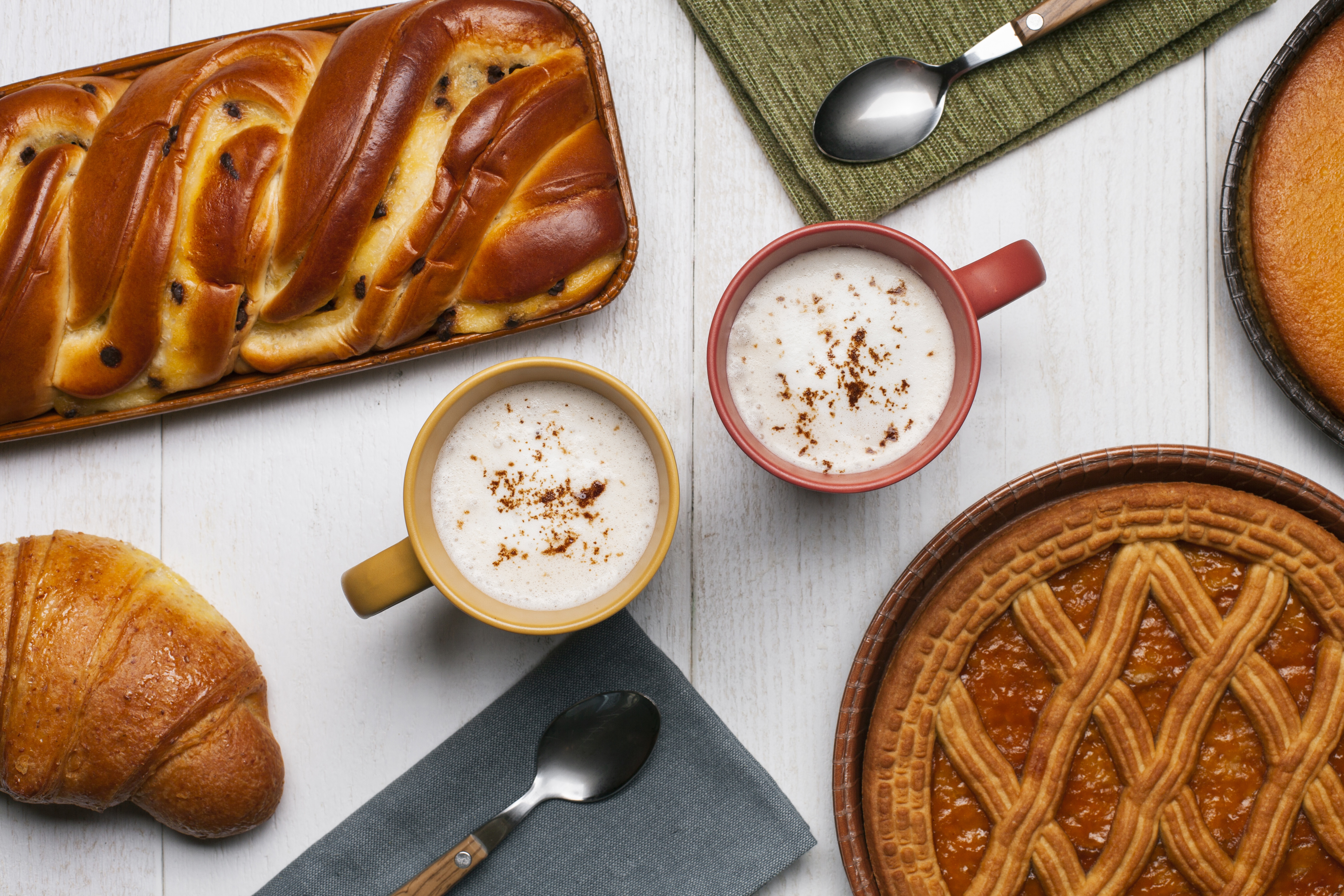 Download mobile wallpaper Food, Coffee, Still Life, Cup, Drink, Pie, Breakfast, Viennoiserie for free.
