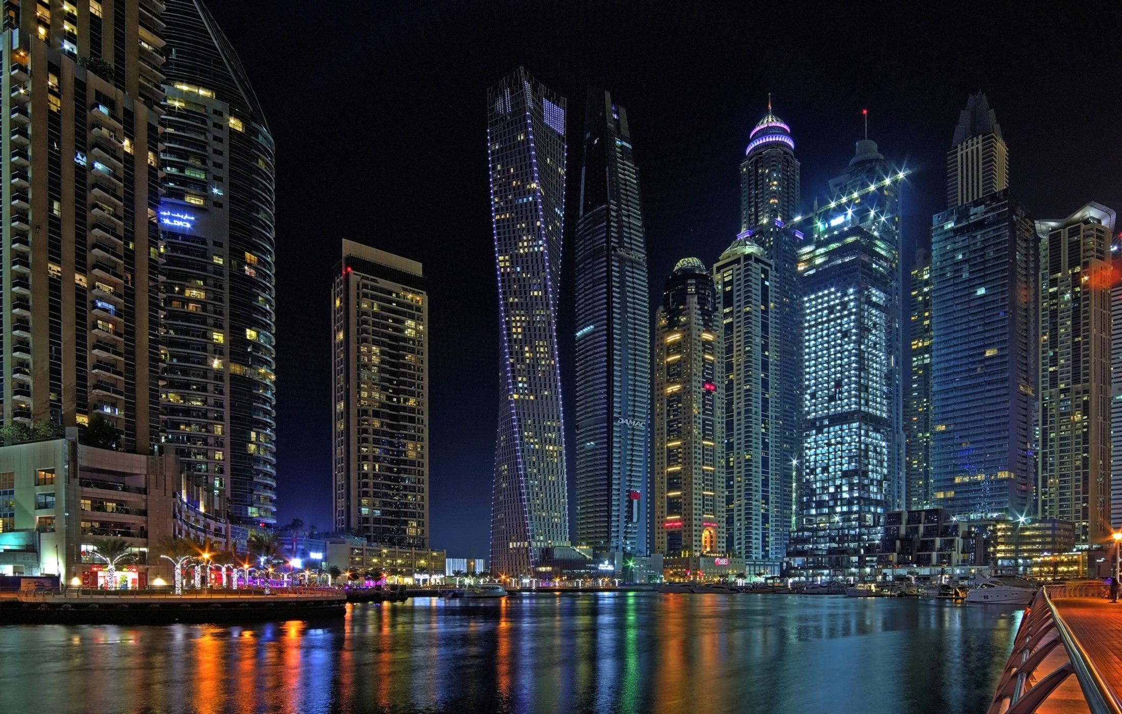 Téléchargez des papiers peints mobile Villes, Nuit, Ville, Gratte Ciel, Bâtiment, Dubai, Émirats Arabes Unis, Construction Humaine gratuitement.