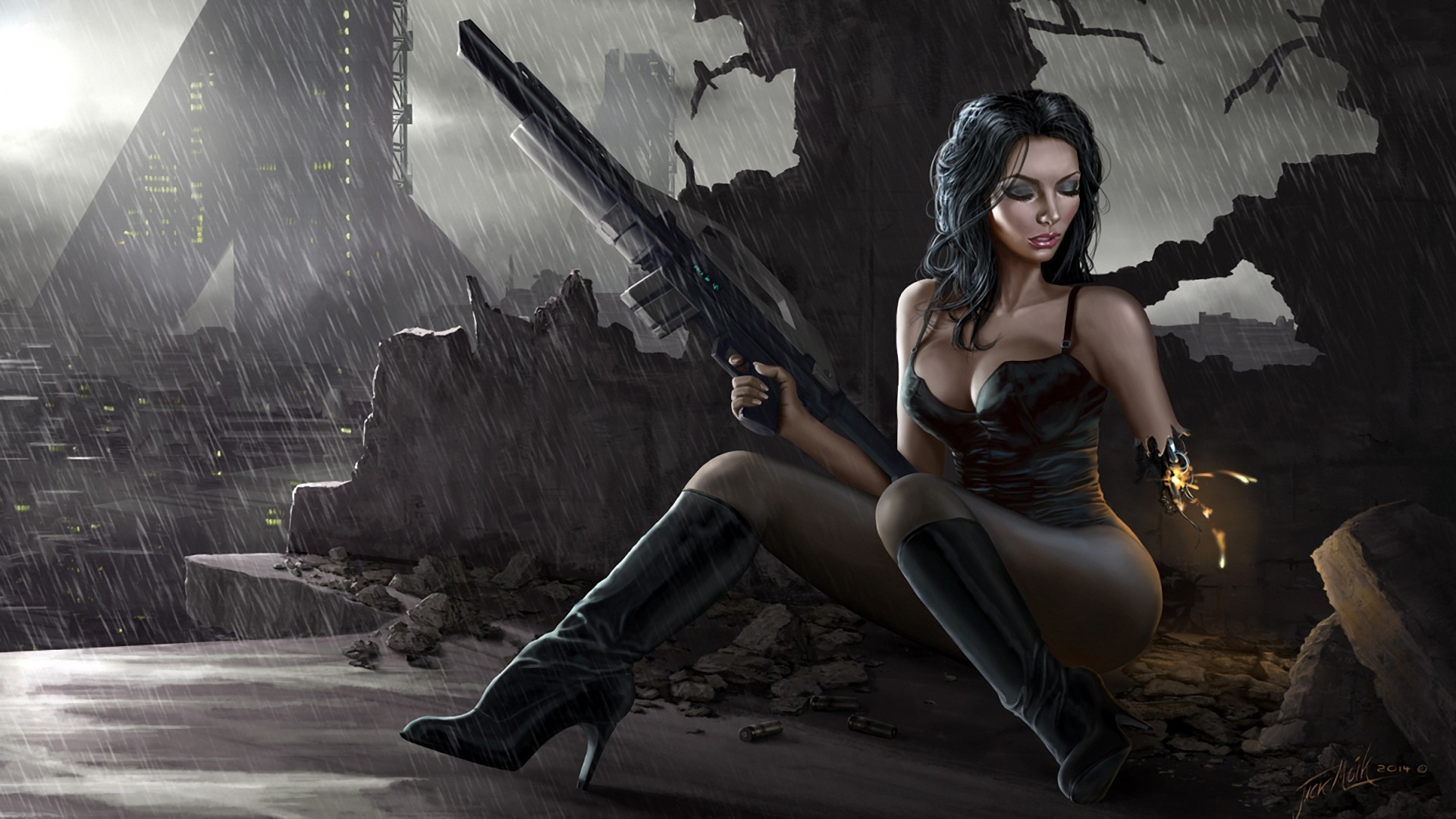 Download mobile wallpaper Sci Fi, Cyborg, Women Warrior, Rifle, Girls & Guns for free.
