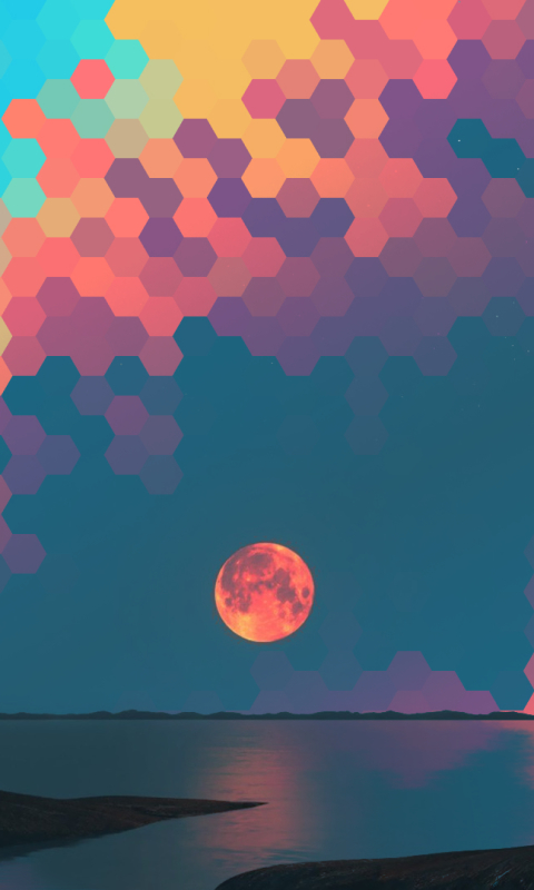 Handy-Wallpaper Abstrakt, Mond, Hexagon, Geometrische Formen, Meer kostenlos herunterladen.