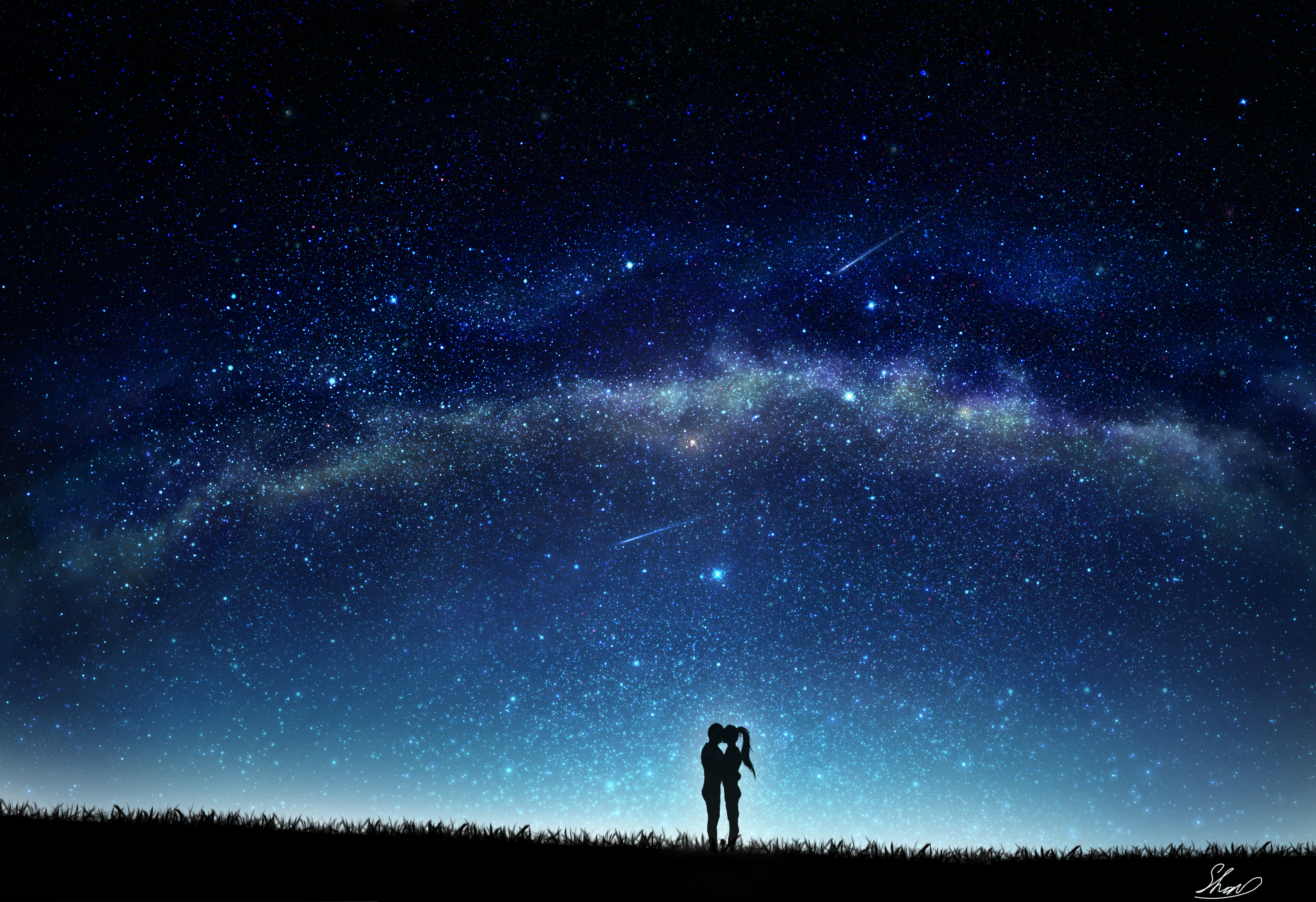 Free download wallpaper Anime, Couple, Starry Sky on your PC desktop