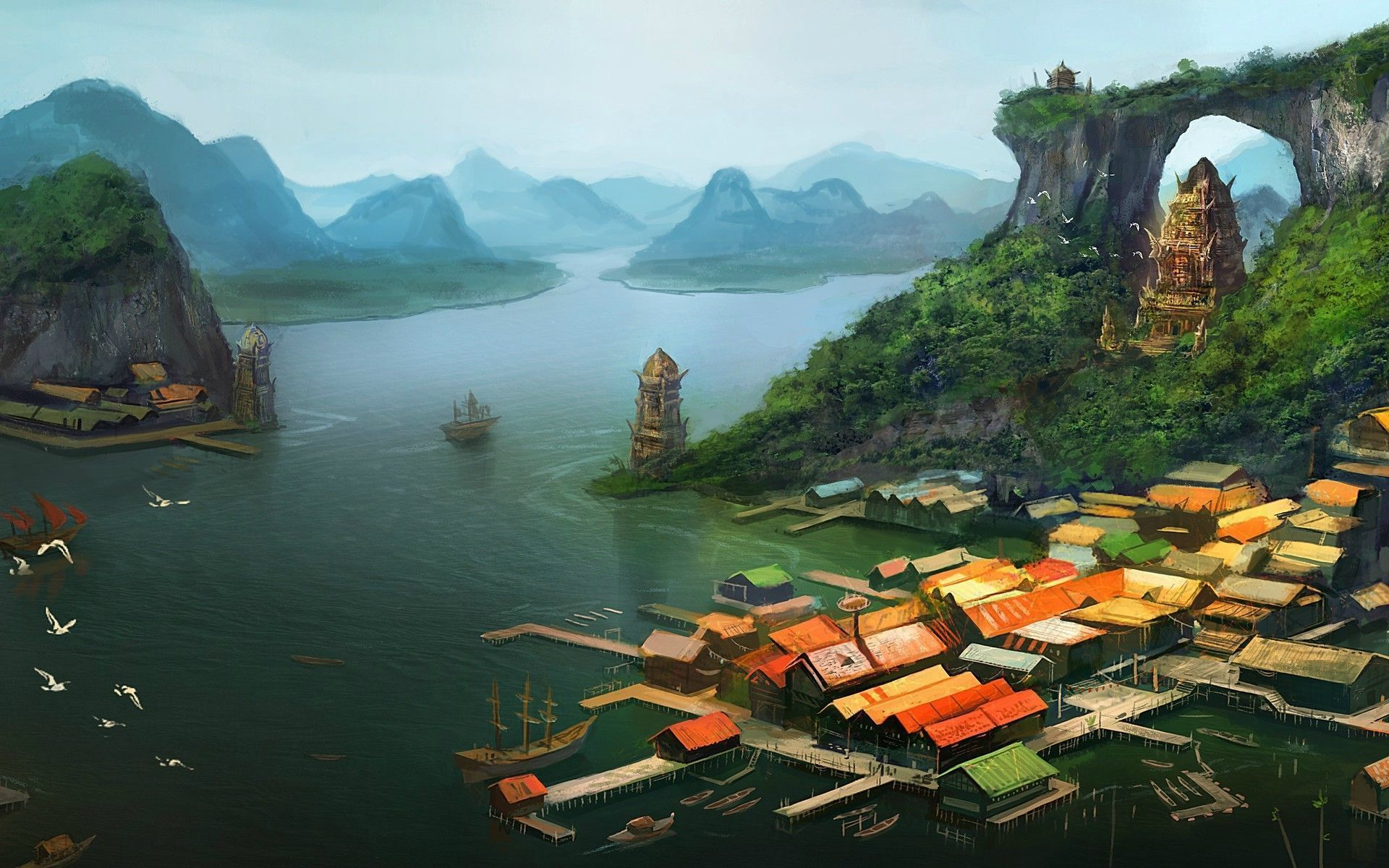 Free download wallpaper Fantasy, City, Town on your PC desktop