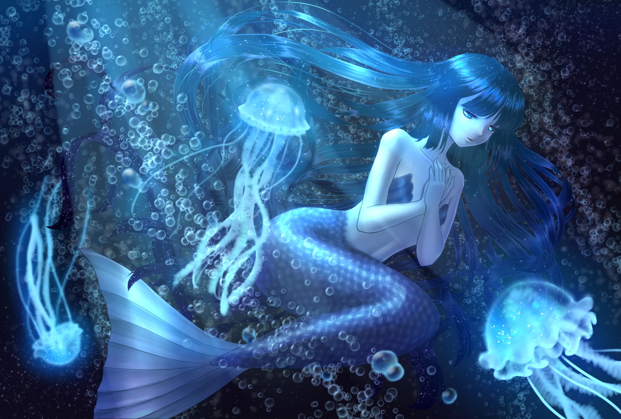 Laden Sie das Fantasie, Tintenfisch, Meerjungfrau-Bild kostenlos auf Ihren PC-Desktop herunter