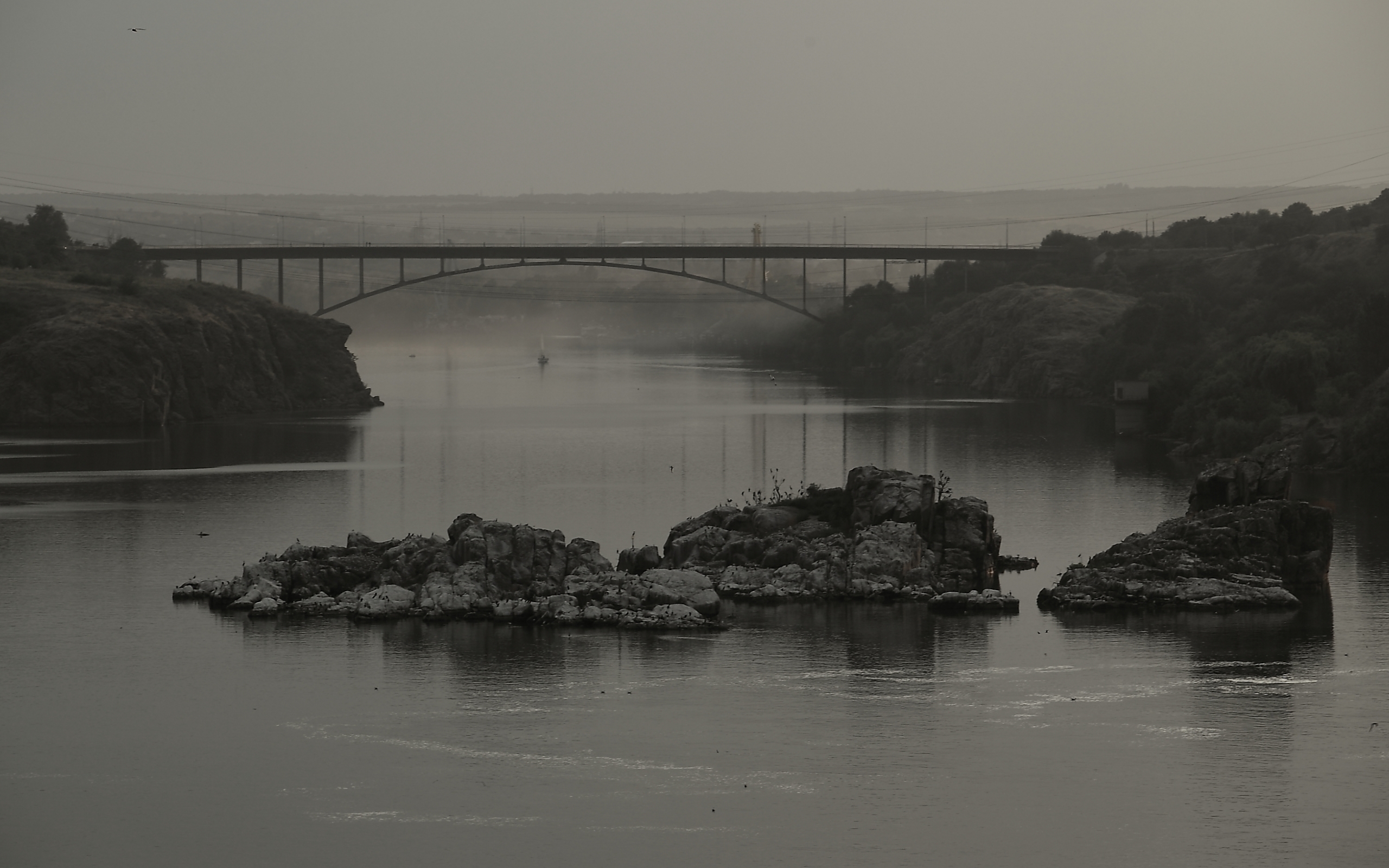 bridges, landscape, rivers, gray