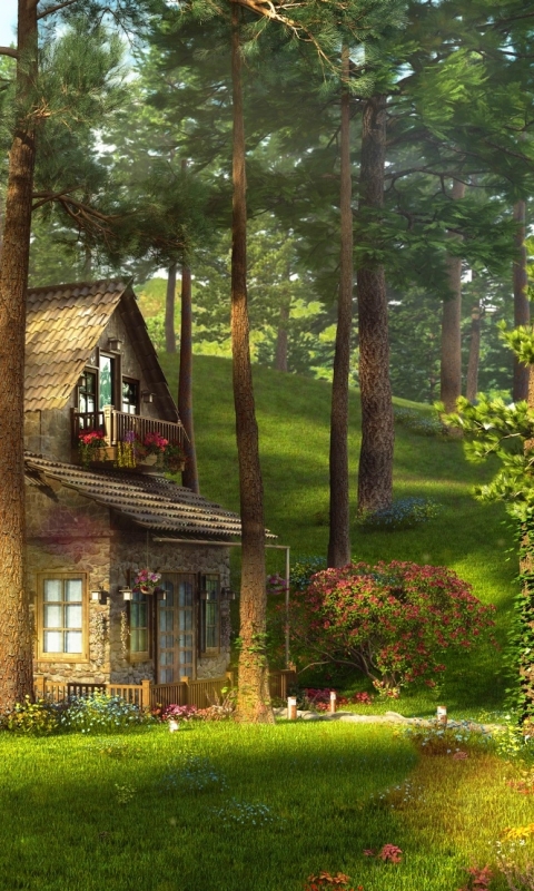 Download mobile wallpaper Forest, Tree, House, Man Made for free.