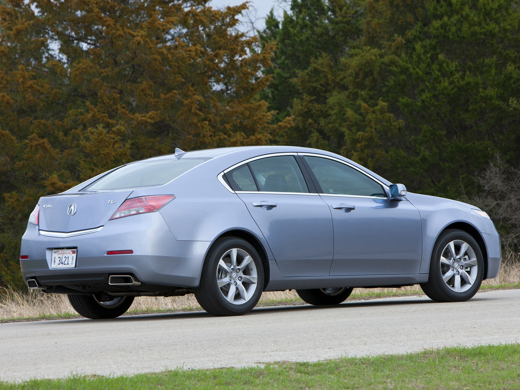 Download mobile wallpaper Acura, Akura, Tl, 2011, Grass, Trees, Side View, Style, Asphalt, Auto, Cars for free.