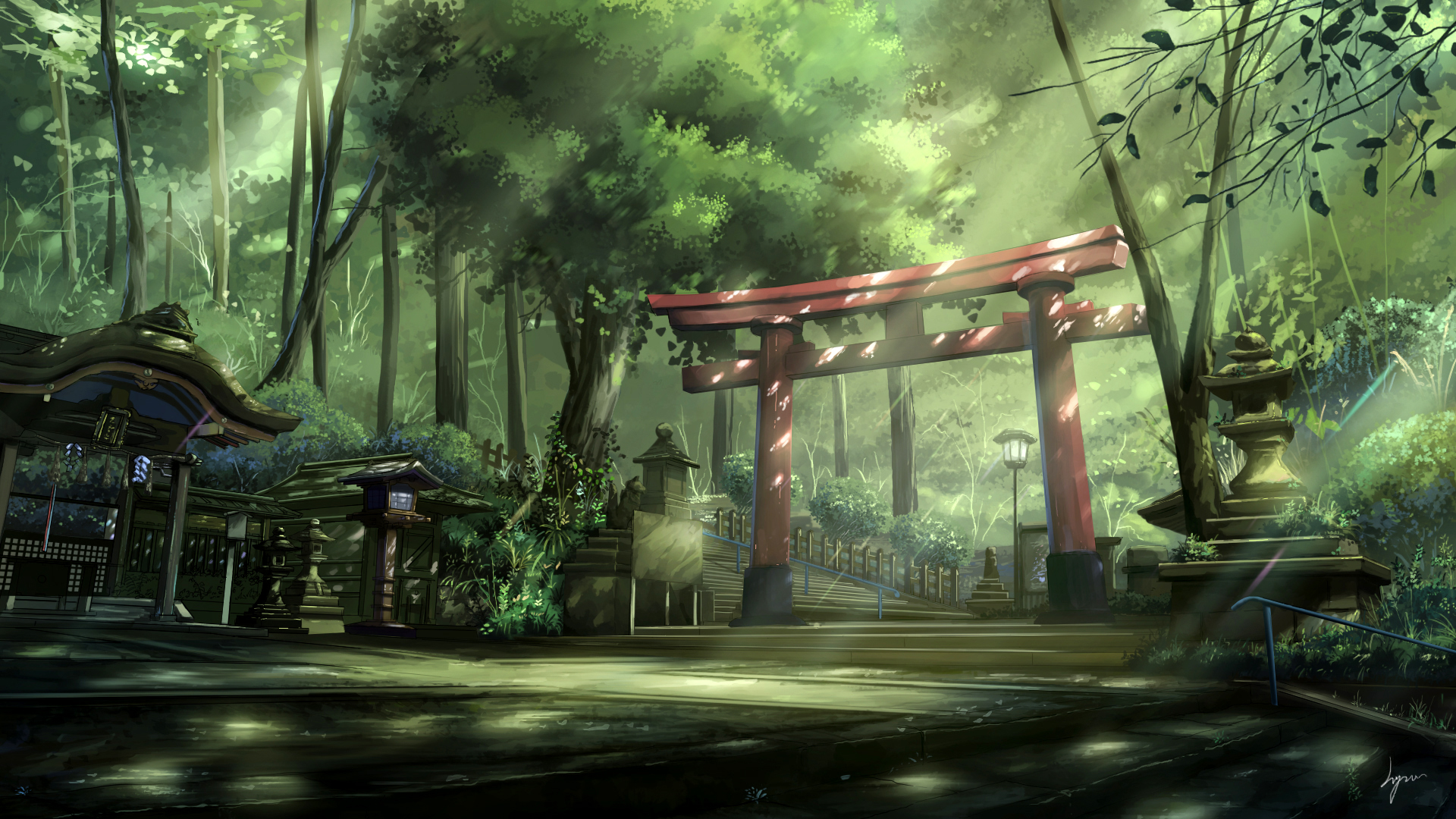 673788 Hintergrundbild herunterladen japan, animes, temple, wald, schrein - Bildschirmschoner und Bilder kostenlos