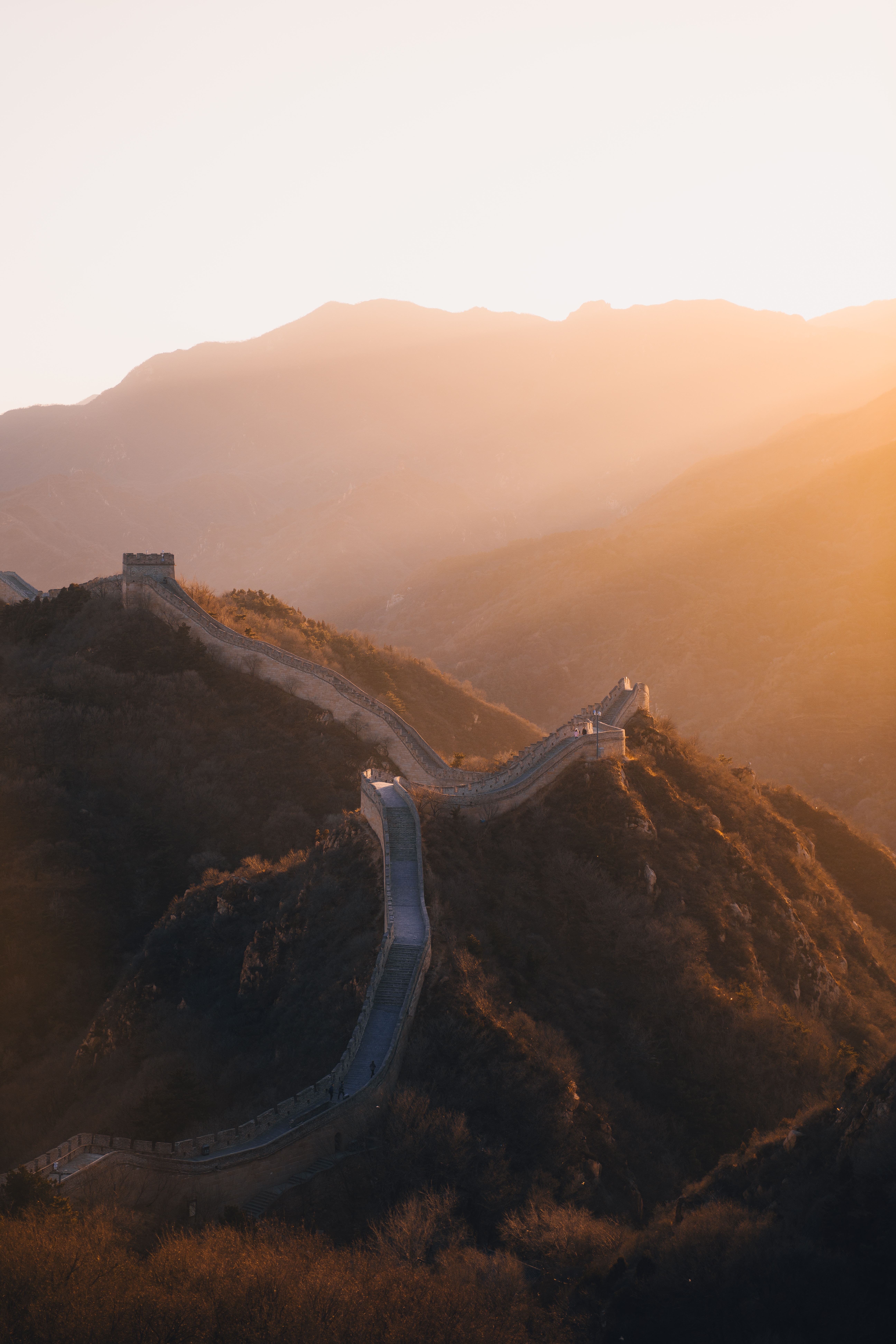 china, landscape, nature, mountains, view from above, wall, sunlight