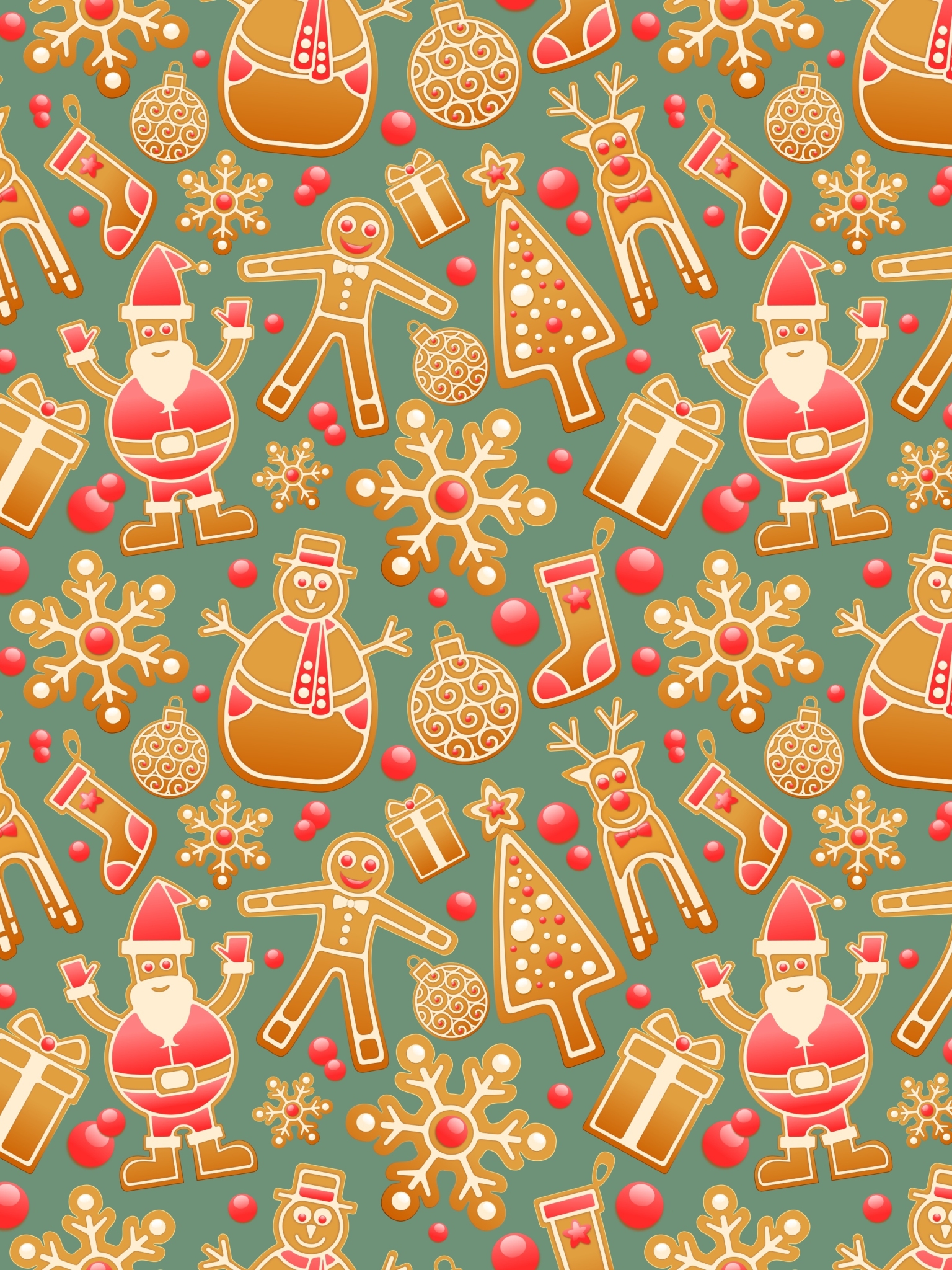 Download mobile wallpaper Pattern, Christmas, Holiday, Christmas Tree, Snowflake, Santa, Bauble, Reindeer for free.
