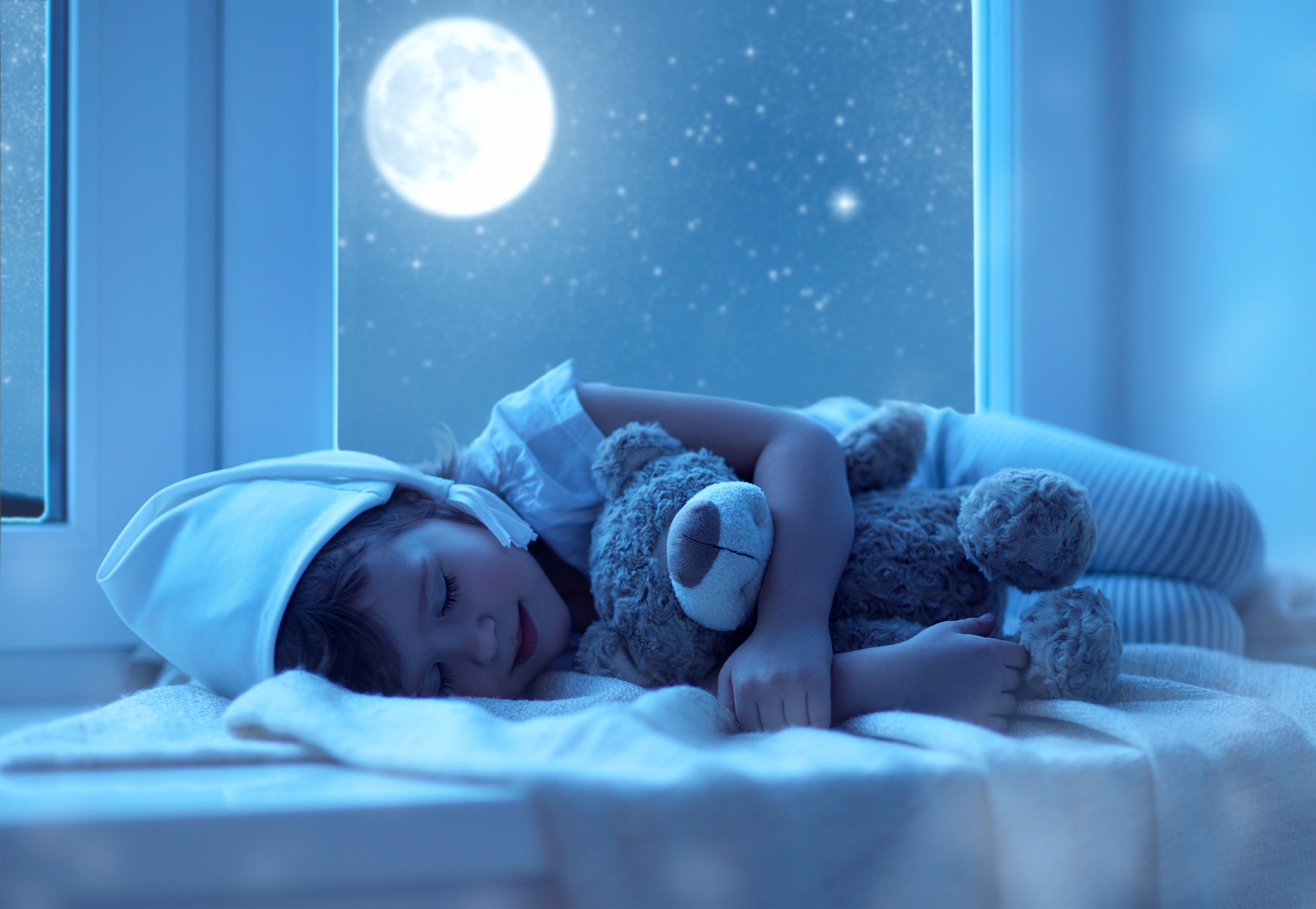 Download mobile wallpaper Moon, Christmas, Window, Child, Photography, Little Girl for free.
