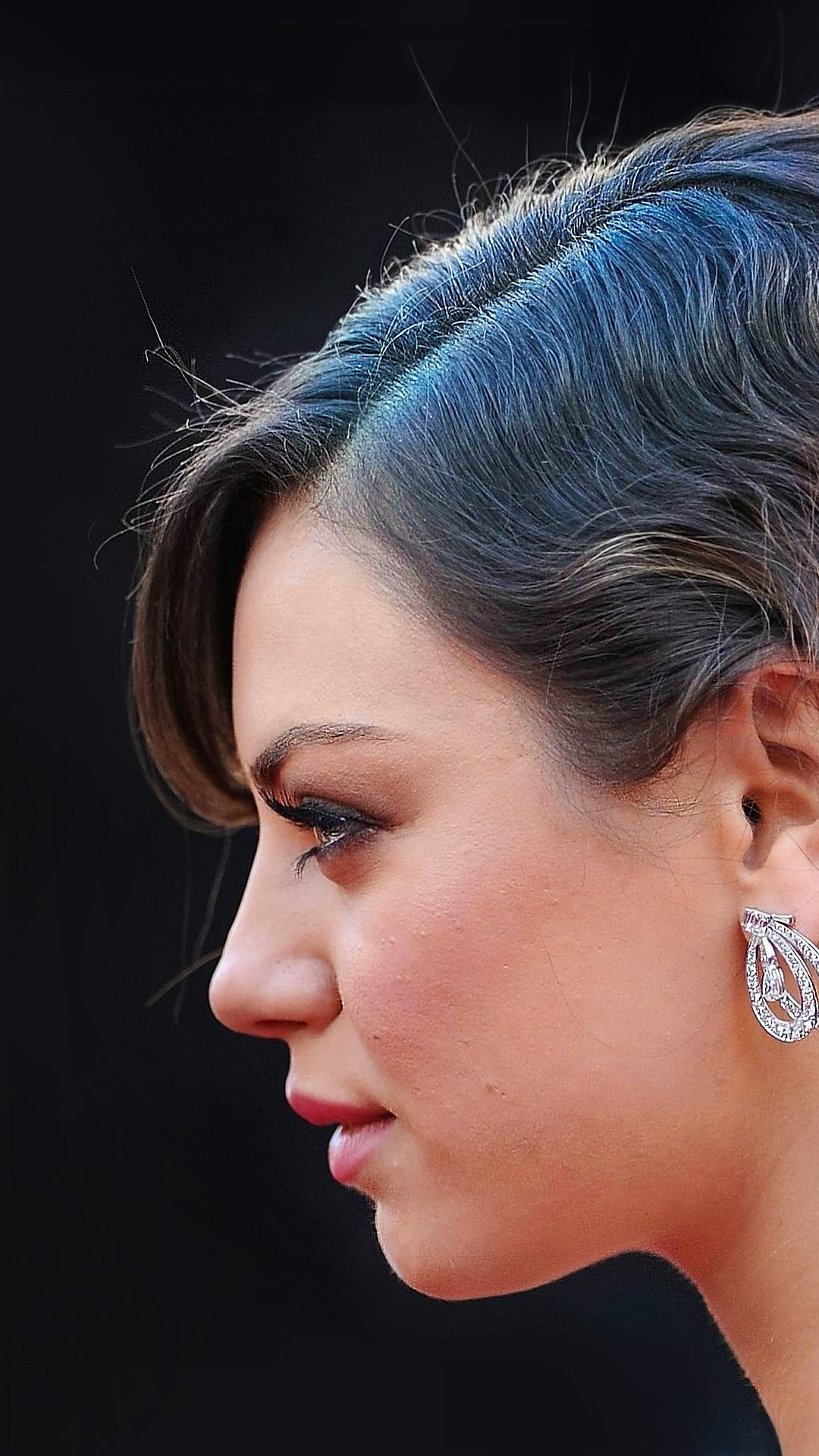 Download mobile wallpaper Mila Kunis, Hair, Profile, Face, Earrings, Celebrity for free.