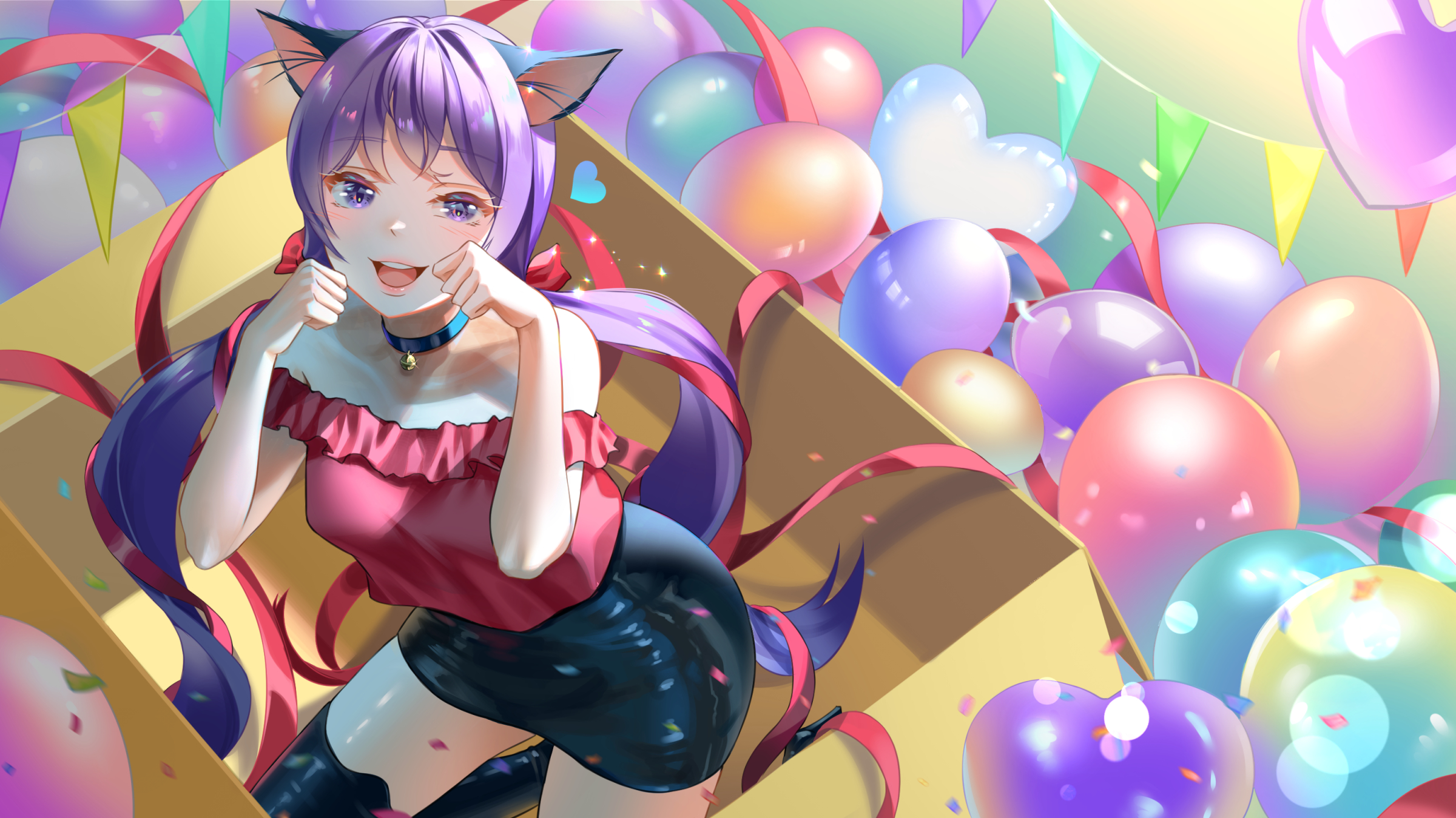 Free download wallpaper Anime, Balloon, Girl, Skirt, Long Hair, Purple Eyes, Cat Girl, Purple Hair, Animal Ears on your PC desktop