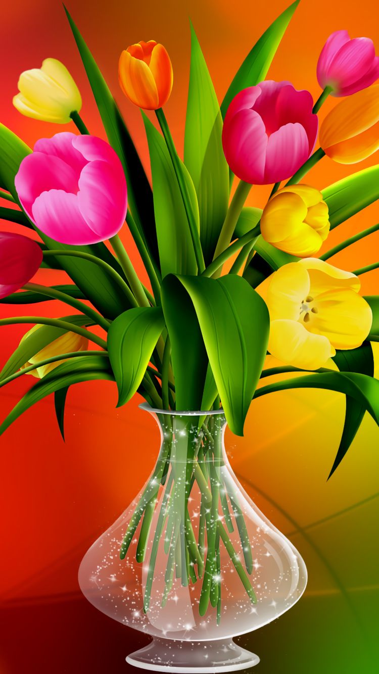 Download mobile wallpaper Flowers, Flower, Colors, Vase, Colorful, Artistic, Tulip for free.