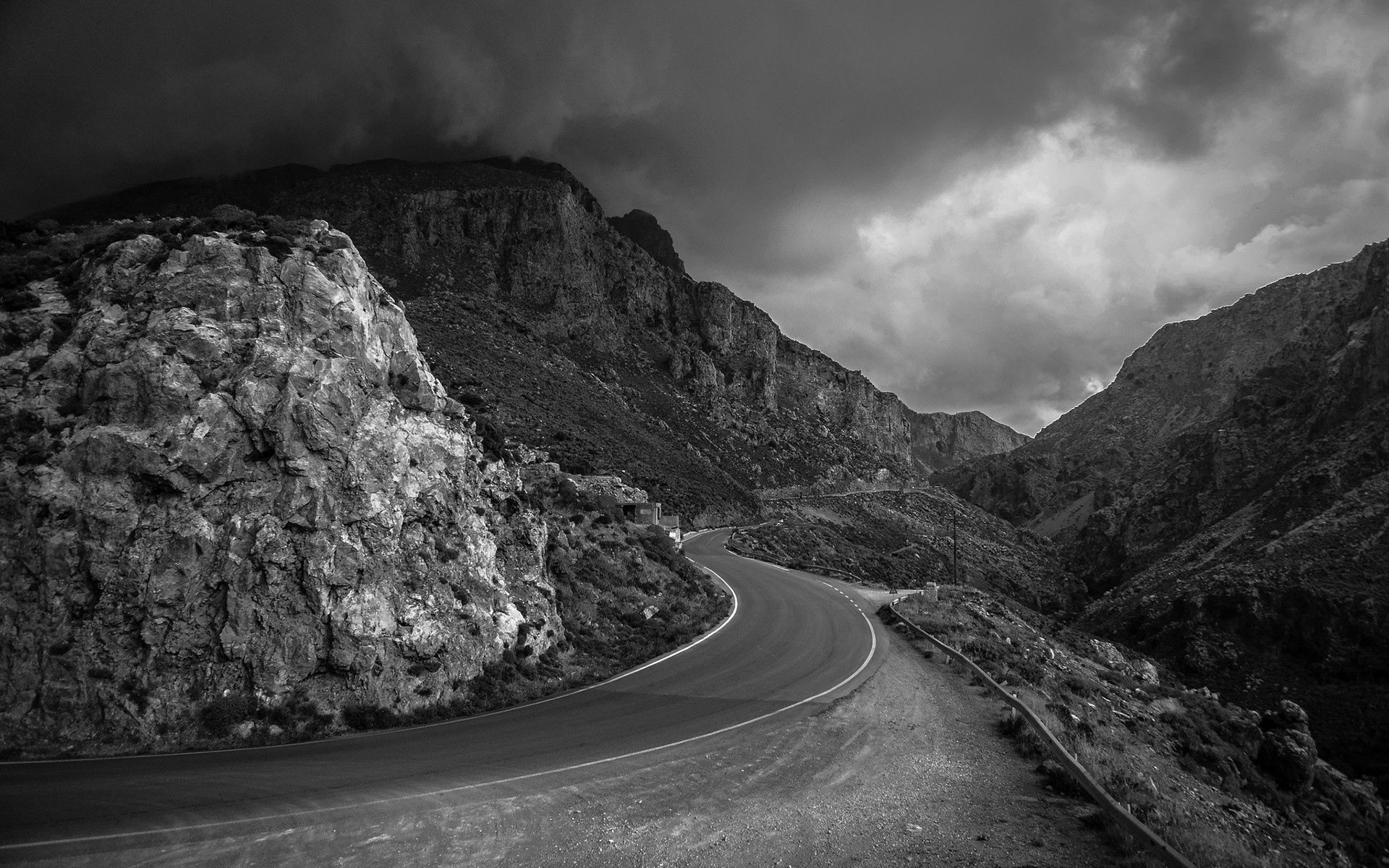 nature, mountains, road, bw, chb, serpentine