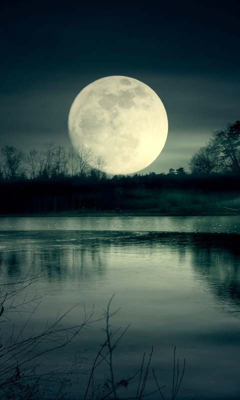 Download mobile wallpaper Night, Moon, Lake, Earth for free.