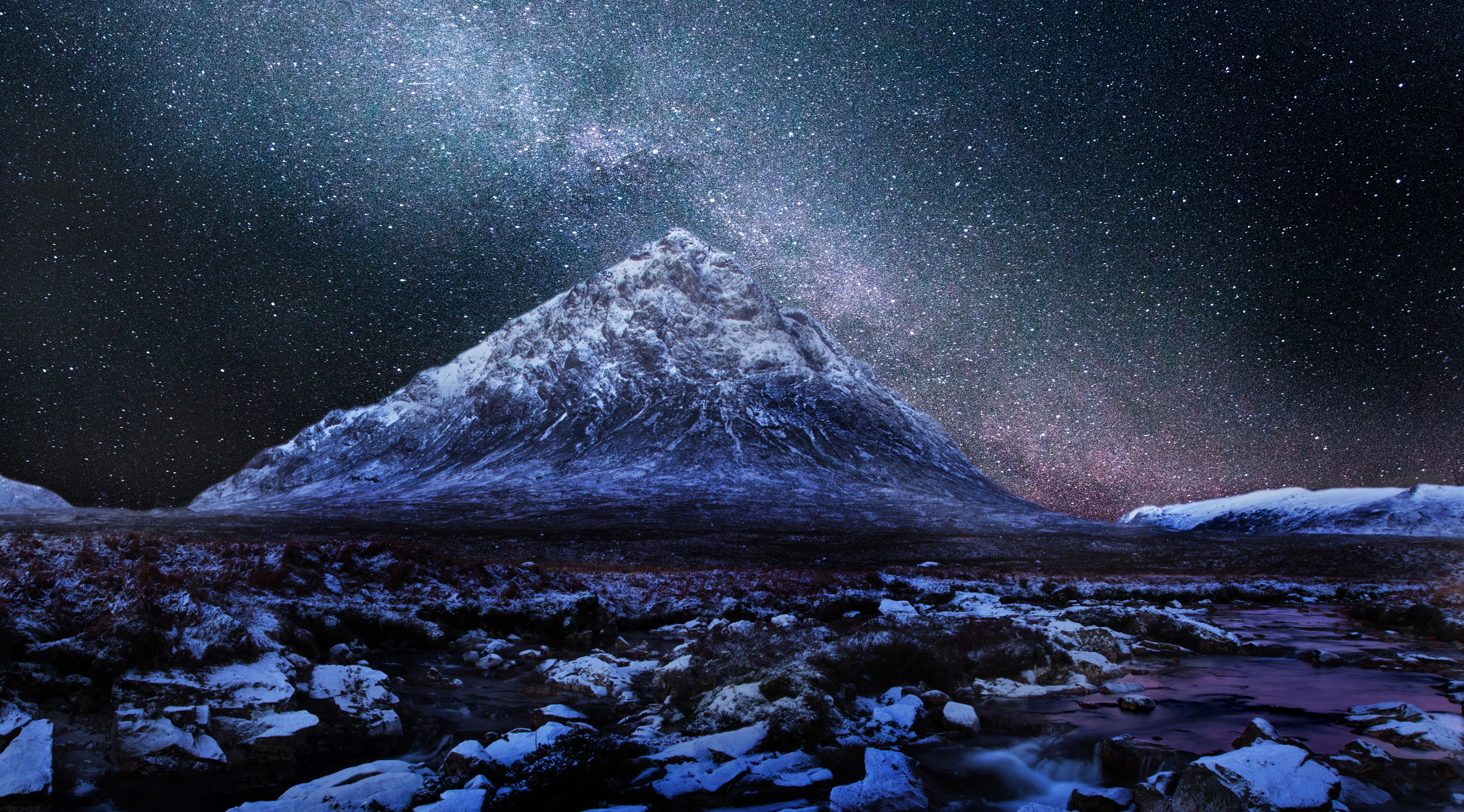 Download mobile wallpaper Winter, Stars, Night, Snow, Mountain, Starry Sky, Earth for free.