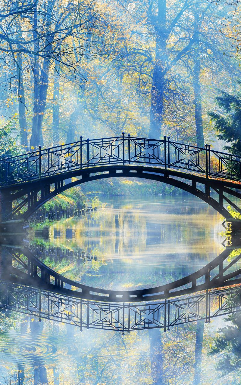 Download mobile wallpaper Nature, Reflection, Park, Bridge, River, Photography, Sunbeam, Sunbean for free.