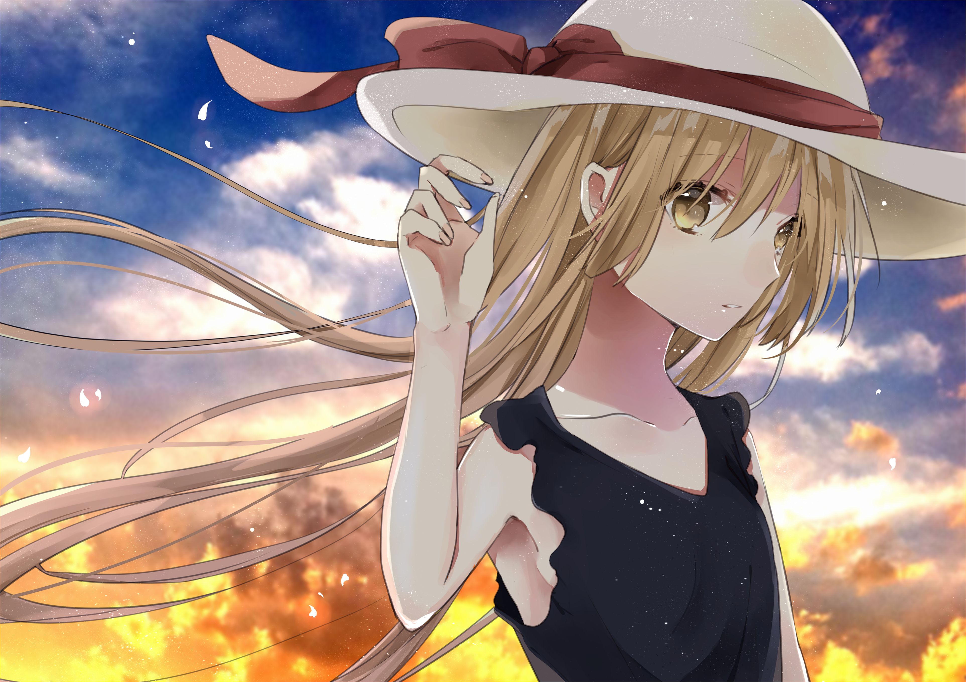 Download mobile wallpaper Anime, Blonde, Hat, Original, Long Hair for free.