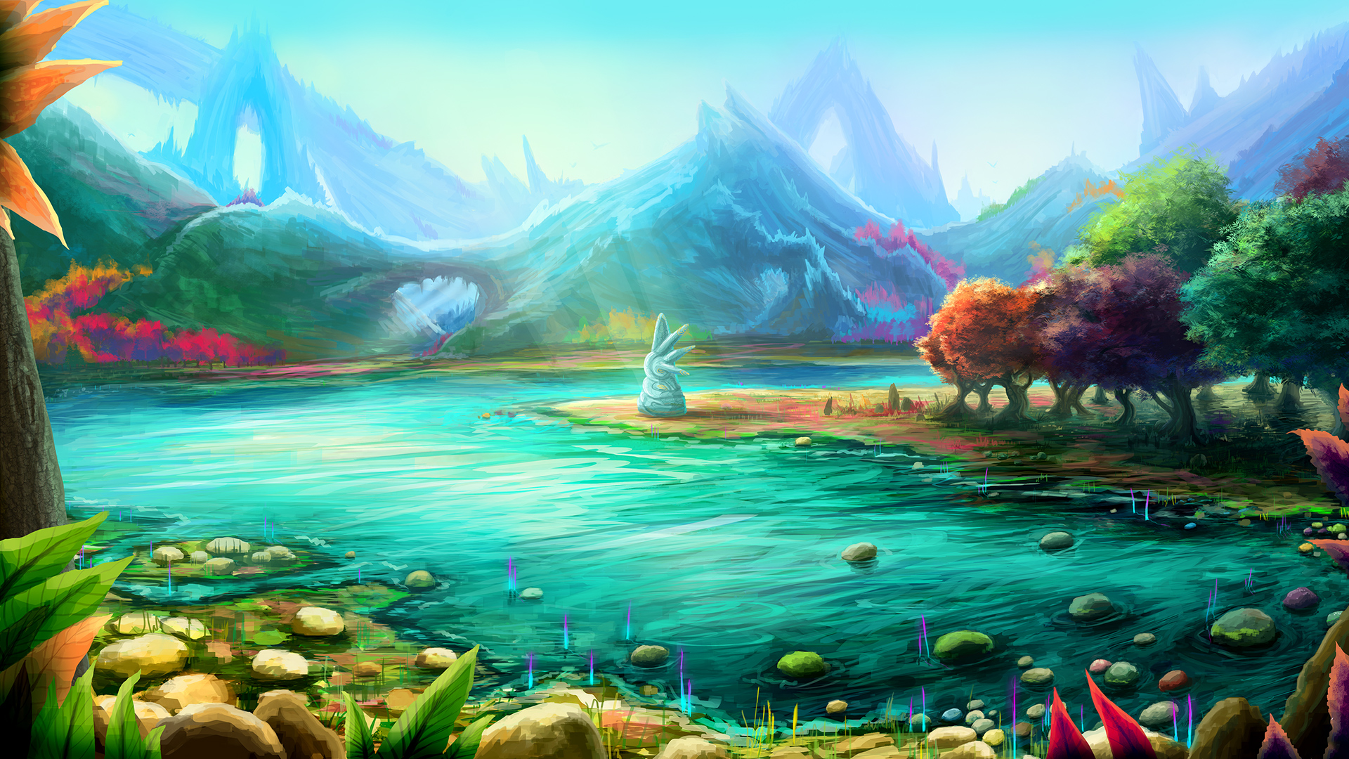 Free download wallpaper Landscape, Mountain, Lake, Artistic on your PC desktop