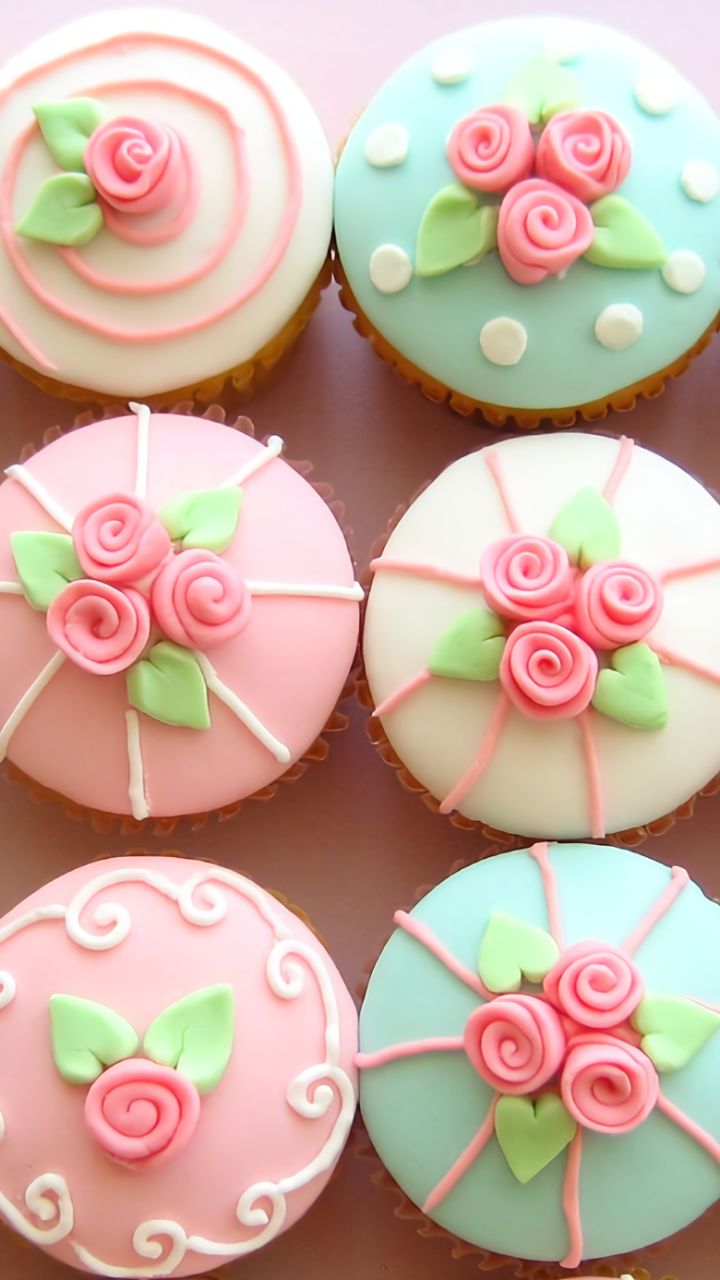 Download mobile wallpaper Food, Pink, Flower, Cupcake, Icing for free.