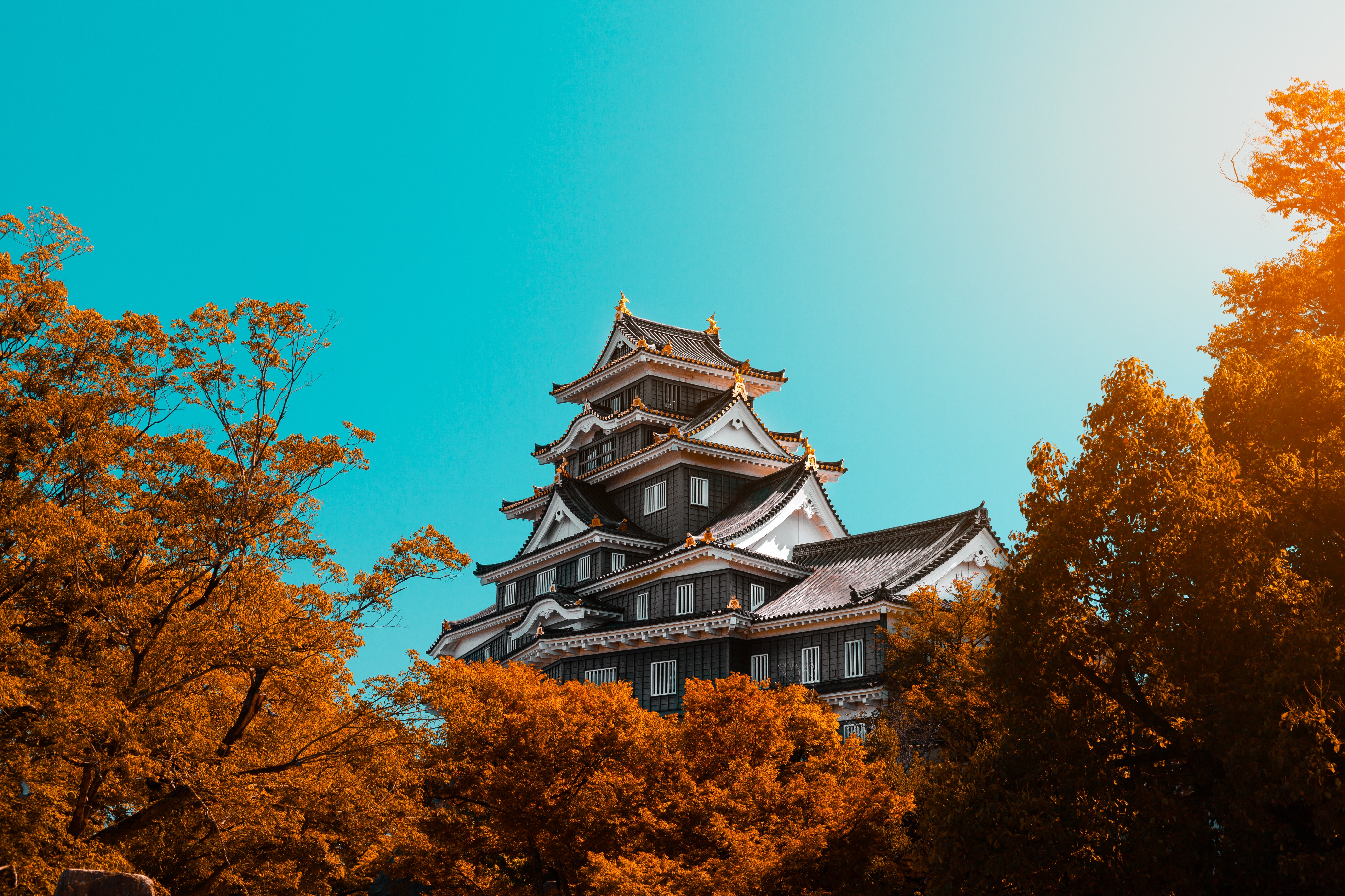 miscellanea, miscellaneous, autumn, trees, architecture, building, pagoda Smartphone Background