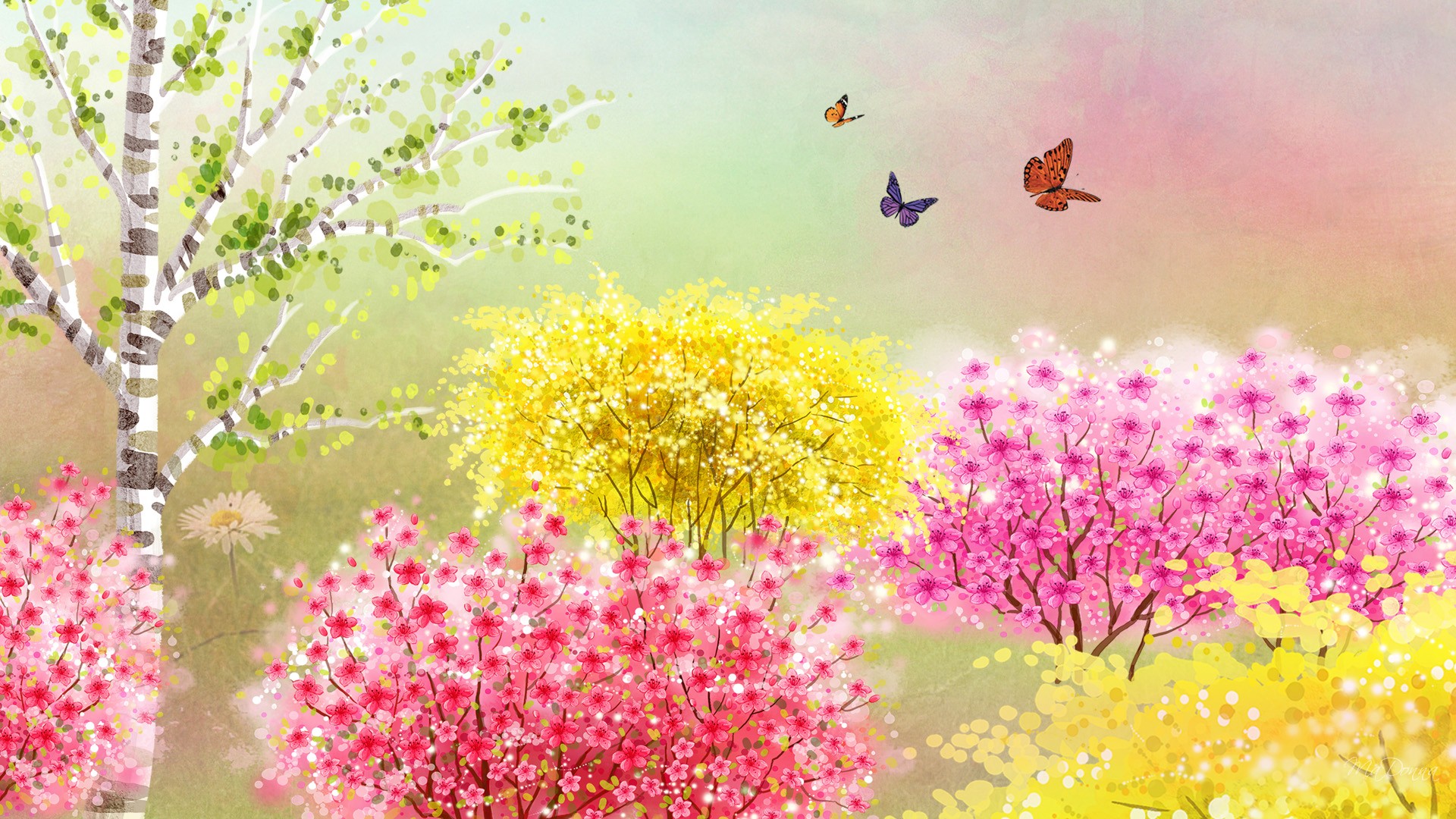 Free download wallpaper Tree, Colors, Butterfly, Colorful, Artistic on your PC desktop