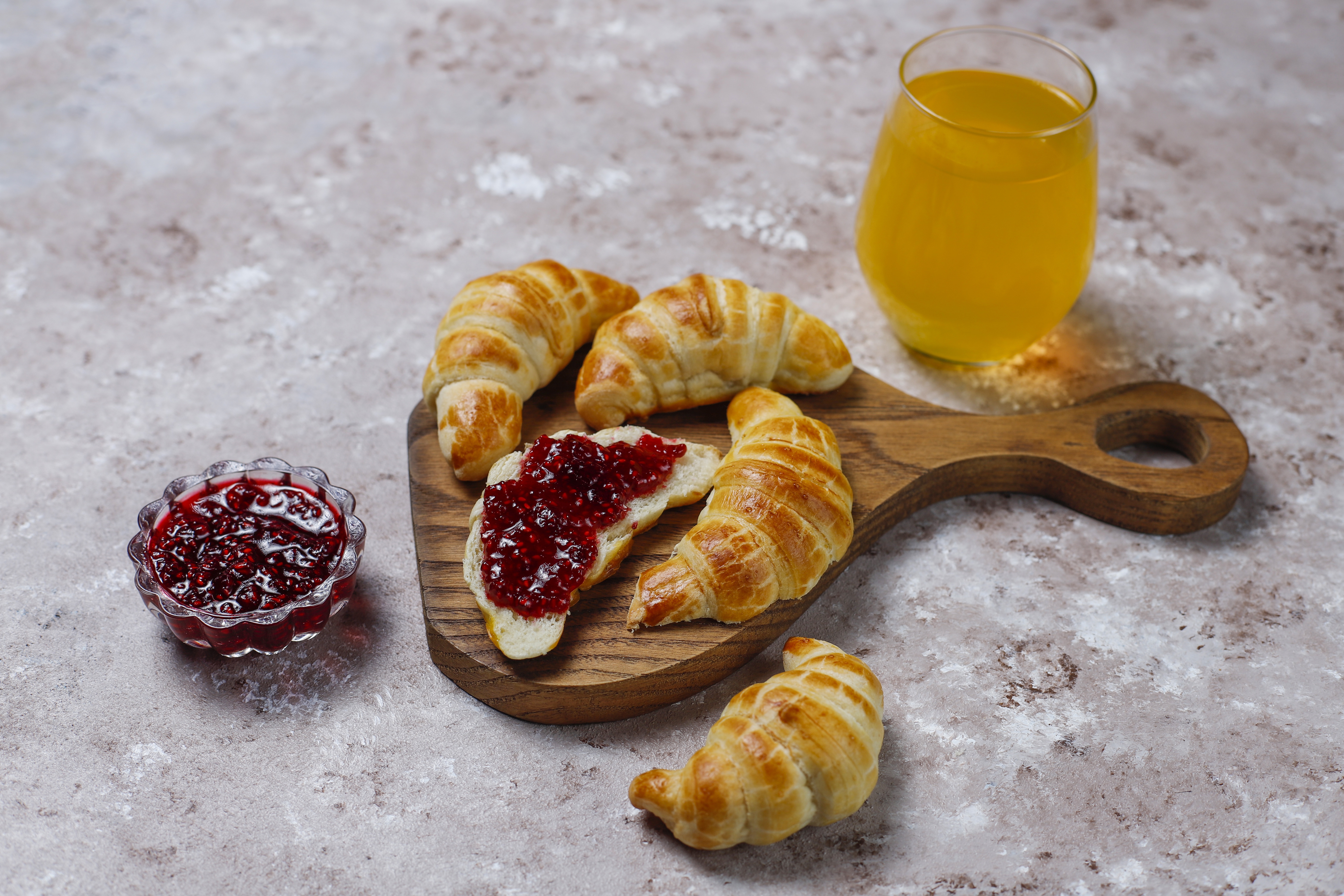 Download mobile wallpaper Food, Jam, Croissant, Juice, Viennoiserie for free.
