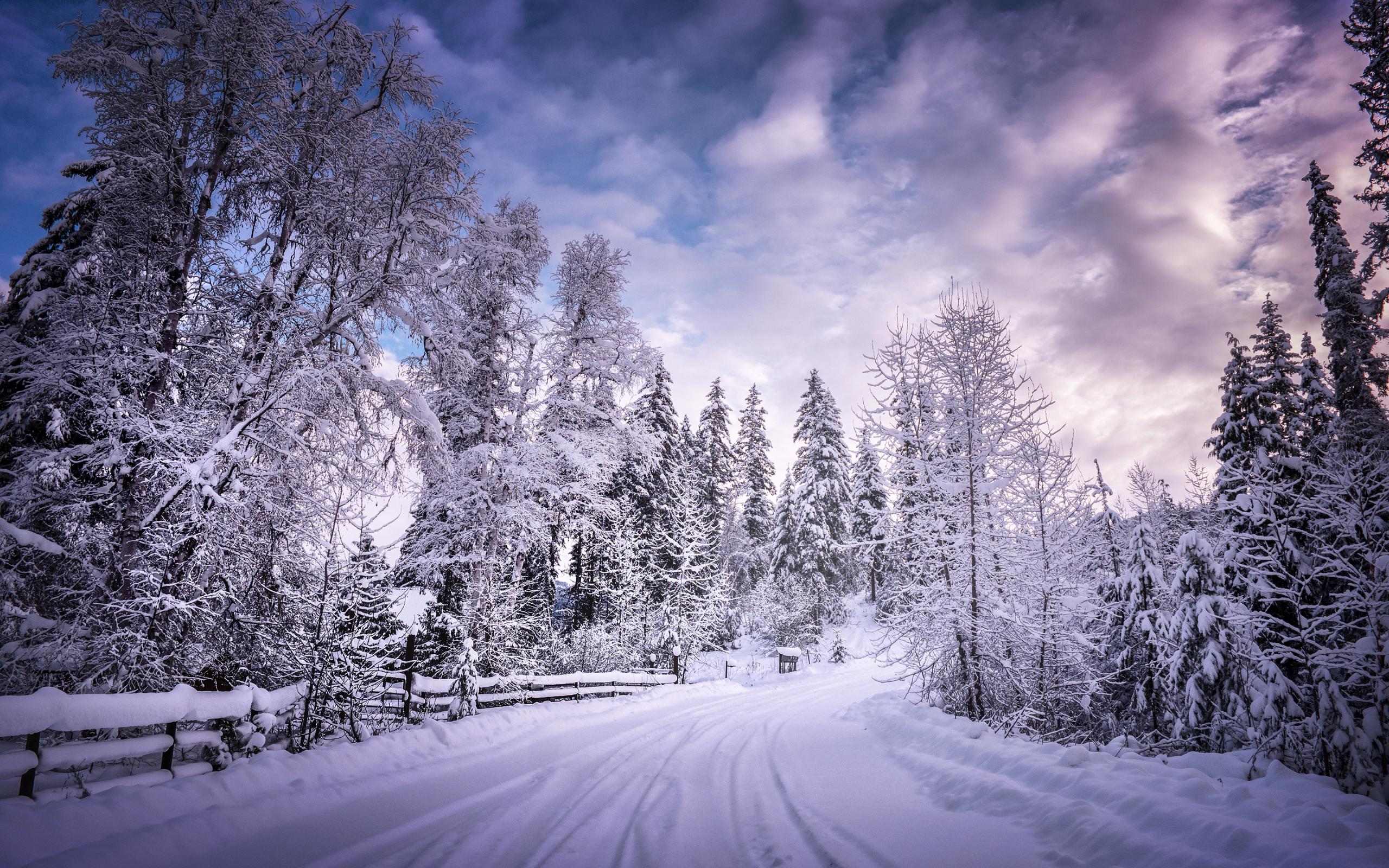 Download mobile wallpaper Winter, Nature, Snow, Road, Forest, Cloud, Photography for free.