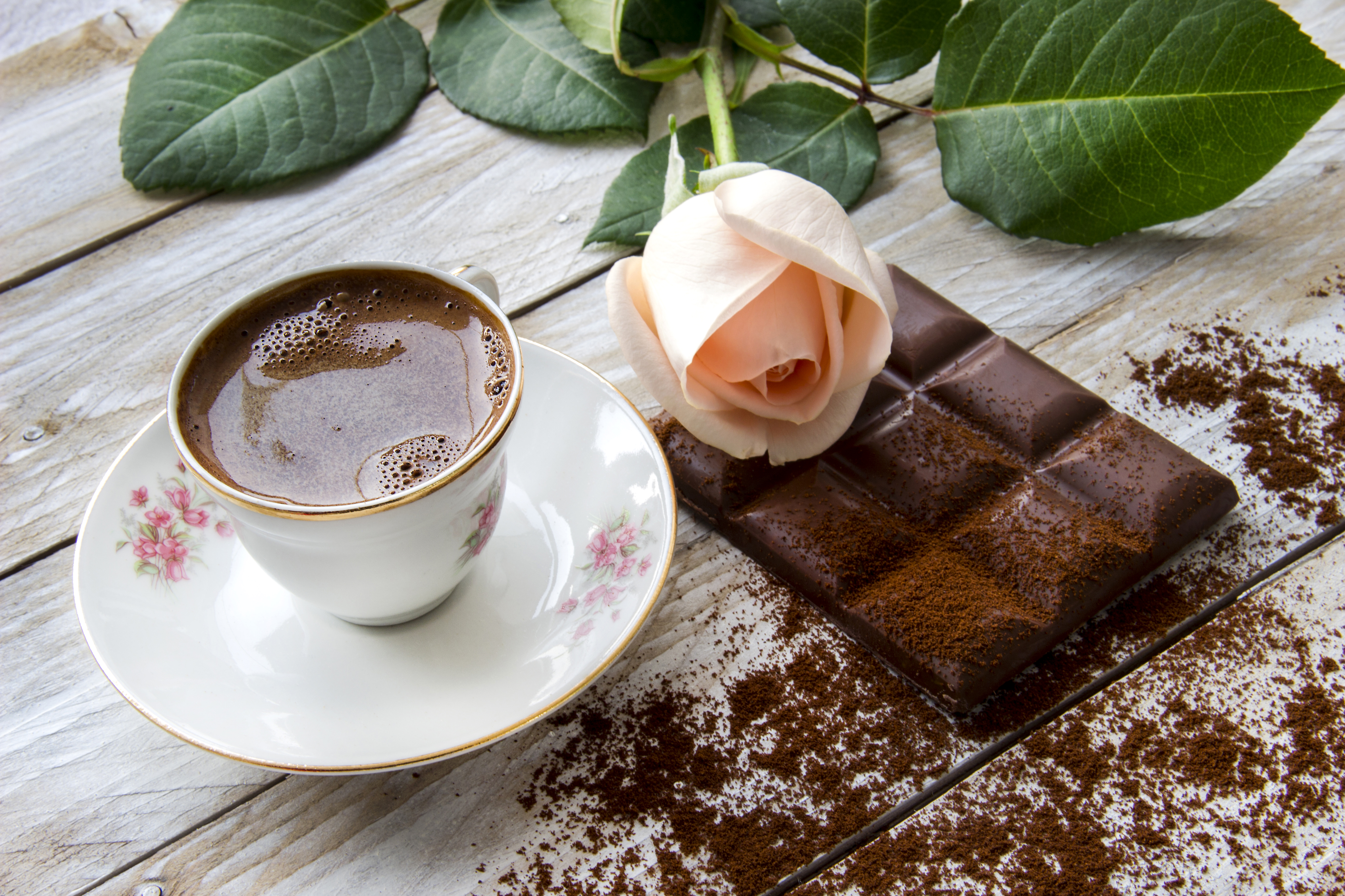 Download mobile wallpaper Food, Chocolate, Coffee, Still Life, Rose, Cup, Pink Flower for free.