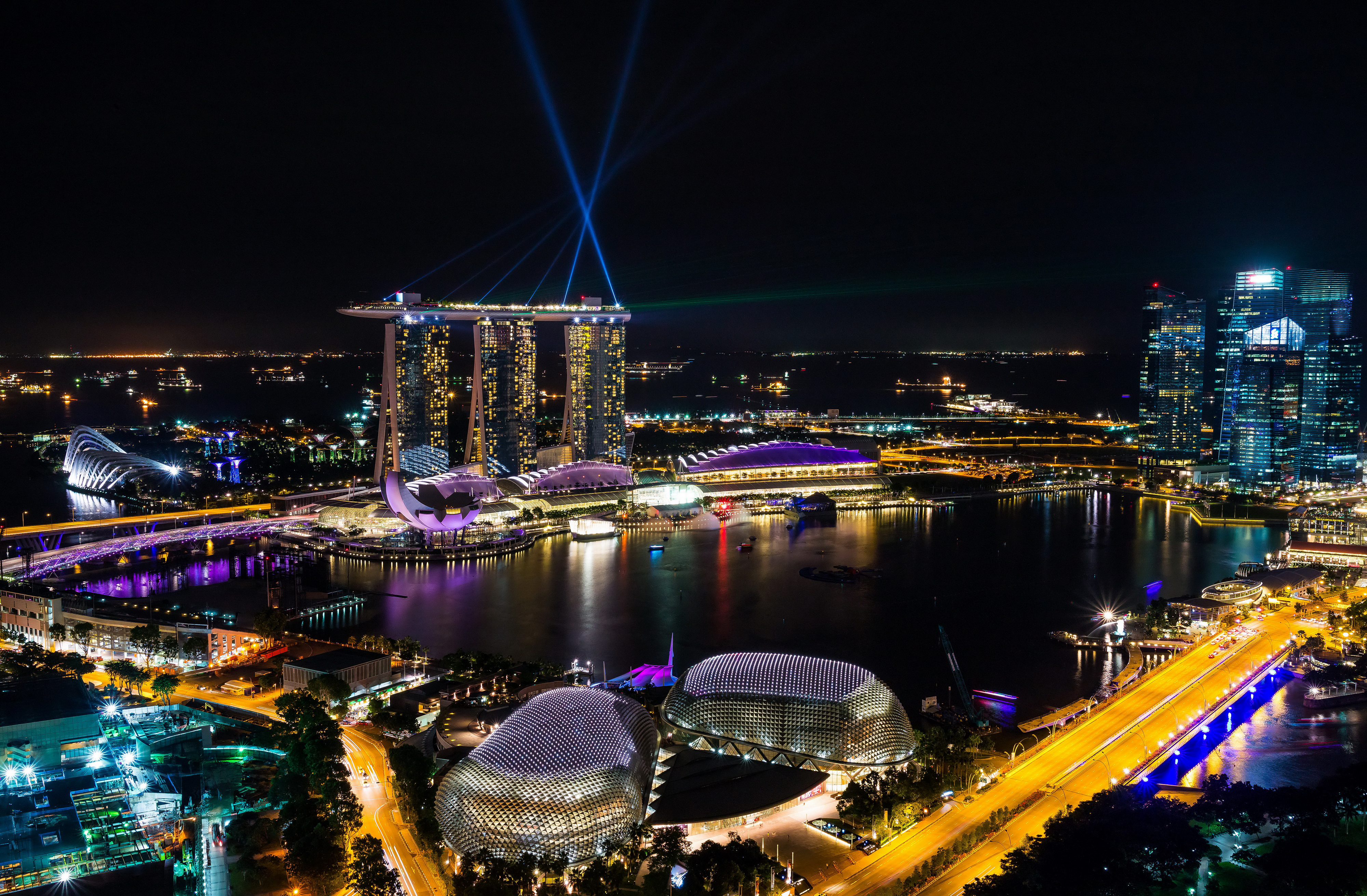 marina bay sands, man made, singapore, building, city, light, night, cities