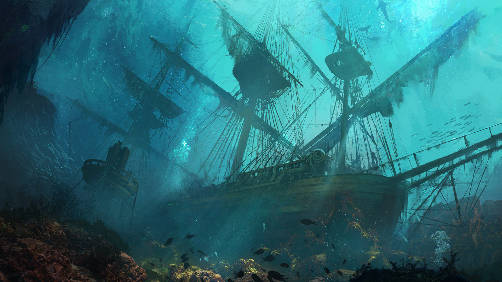 Laden Sie das Schiff, Unterwasser, Wrack, Computerspiele, Assassin's Creed, Assassin's Creed Iv: Black Flag-Bild kostenlos auf Ihren PC-Desktop herunter