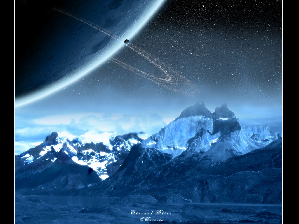 1514989 скачать обои небо, научная фантастика, планетарное кольцо, гора, планета, пространство - заставки и картинки бесплатно