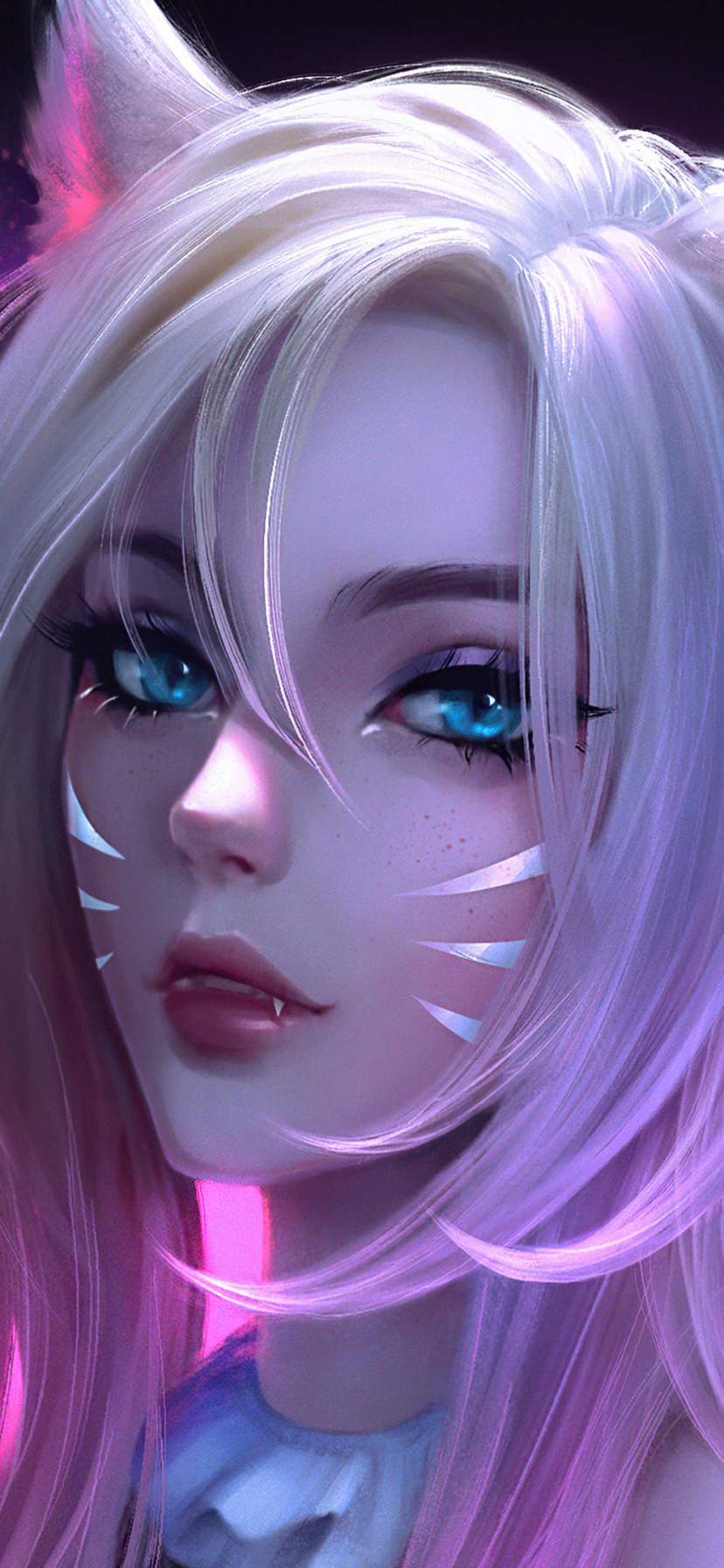 Download mobile wallpaper League Of Legends, Blonde, Face, Blue Eyes, Video Game, Animal Ears, Ahri (League Of Legends), K/da for free.