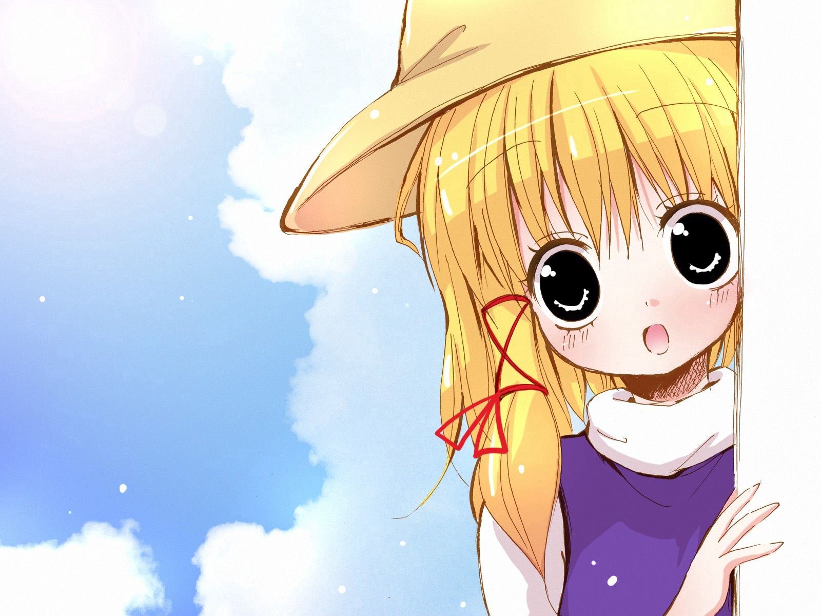 girl, anime, blonde, hat, surprise, astonishment