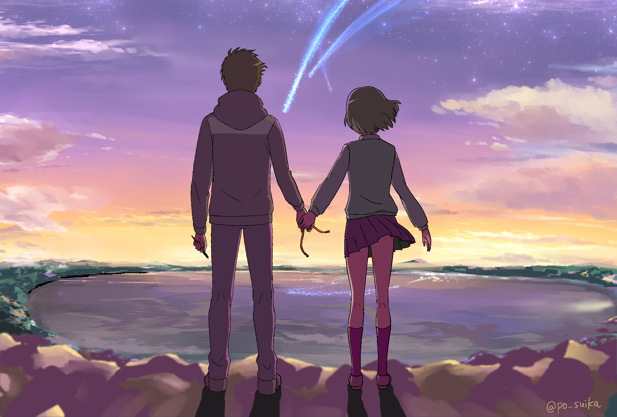 Téléchargez des papiers peints mobile Animé, Your Name, Kimi No Na Wa, Mitsuha Miyamizu, Taki Tachibana gratuitement.