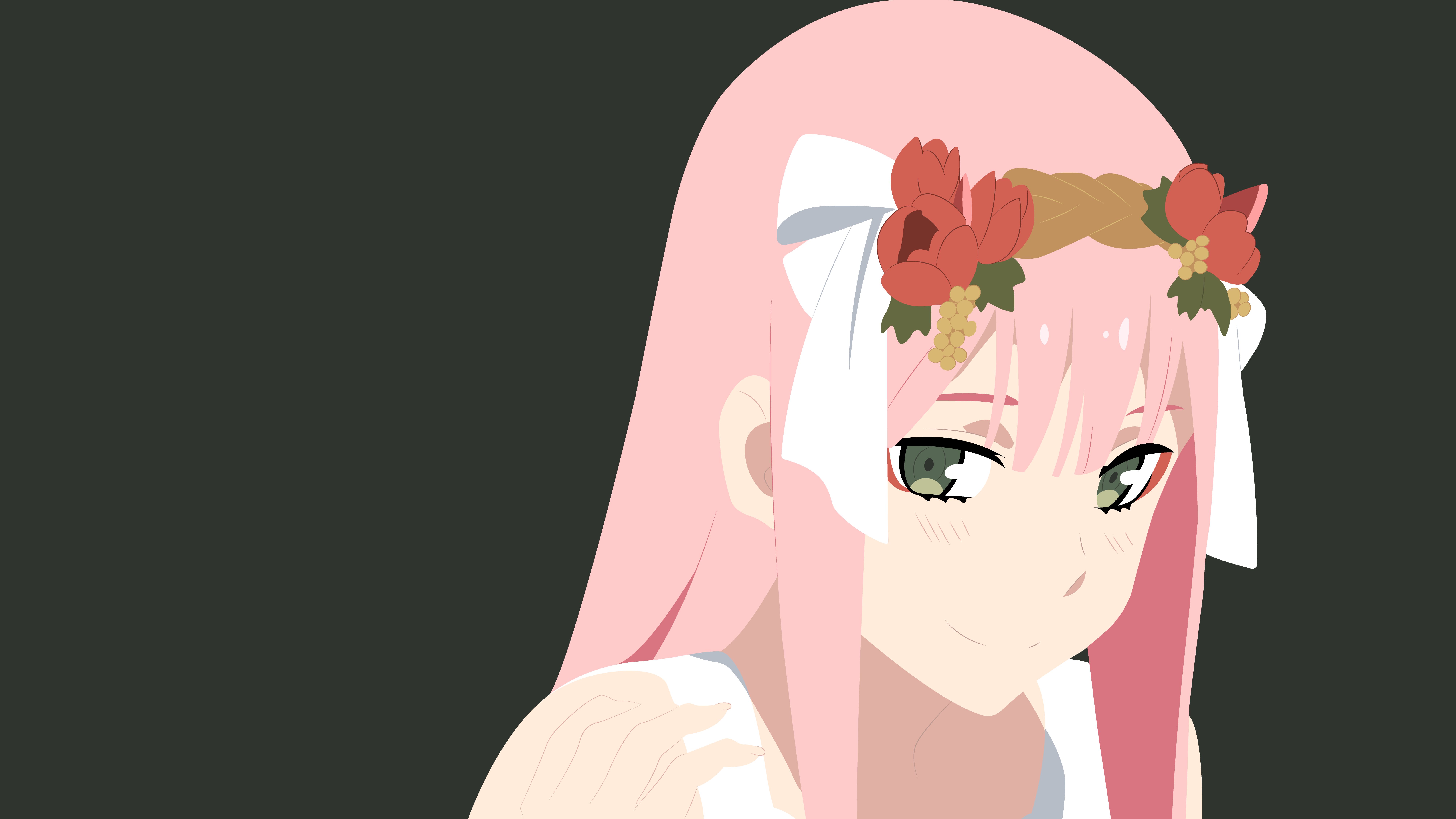 Téléchargez des papiers peints mobile Le Sourire, Yeux Verts, Animé, Minimaliste, Cheveux Roses, Darling In The Franxx, Zero Two (Chéri Dans Le Franxx) gratuitement.