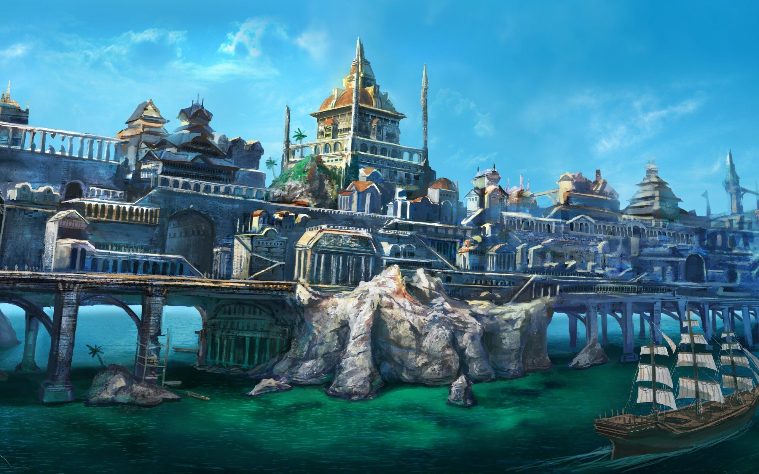 Free download wallpaper Fantasy, City, Town on your PC desktop