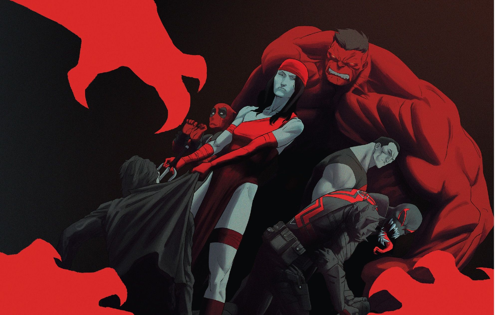 comics, thunderbolts, agent venom, deadpool, elektra (marvel comics), punisher, red hulk