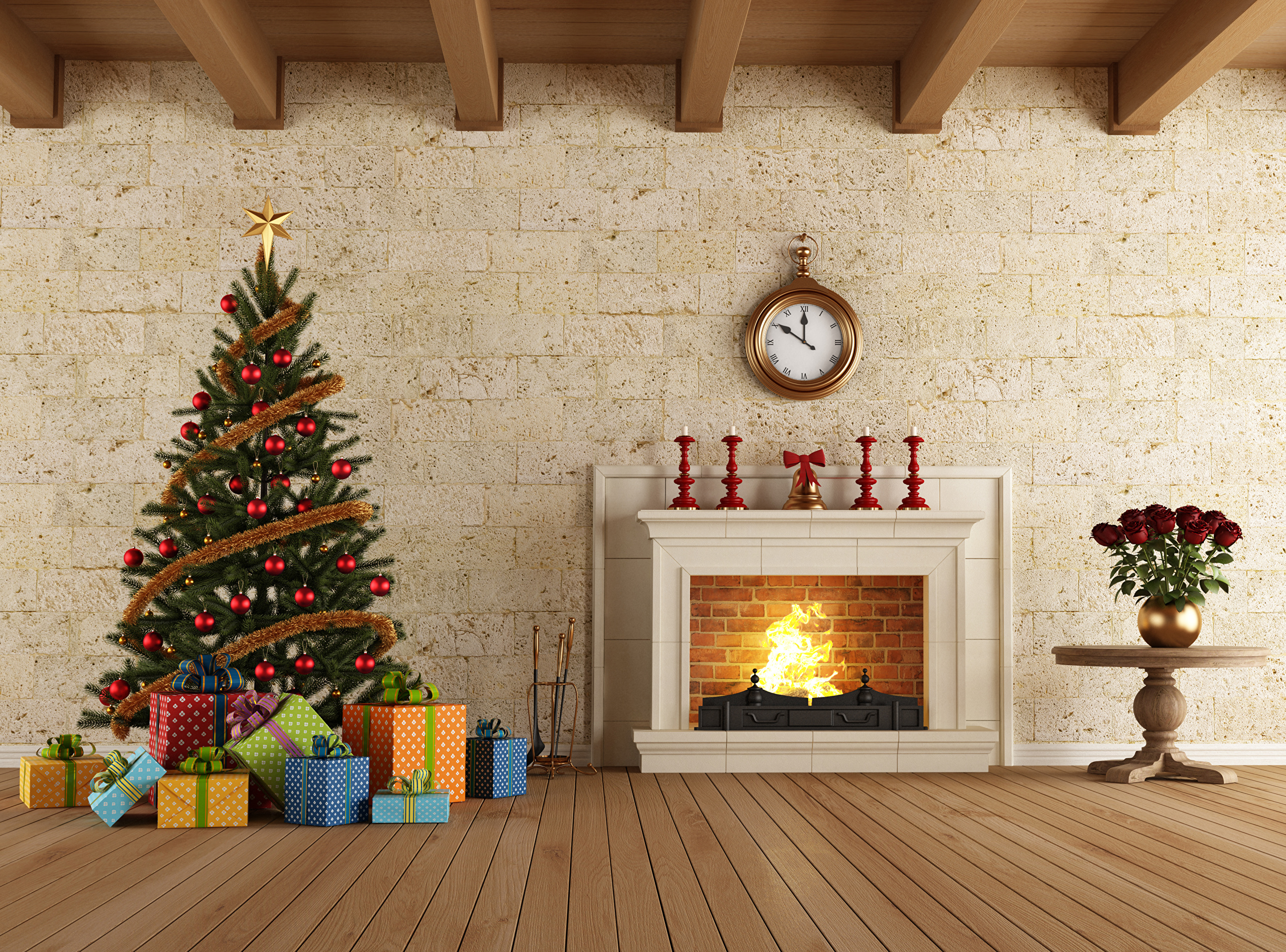 Download mobile wallpaper Christmas, Holiday, Gift, Christmas Tree, Fireplace, Chimney for free.