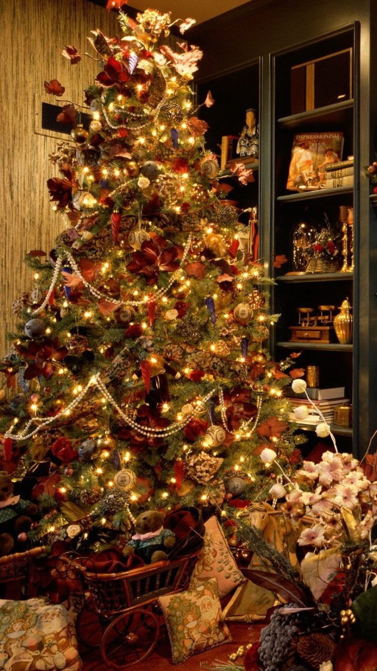 Download mobile wallpaper Christmas, Holiday, Christmas Tree, Fireplace, Christmas Ornaments for free.