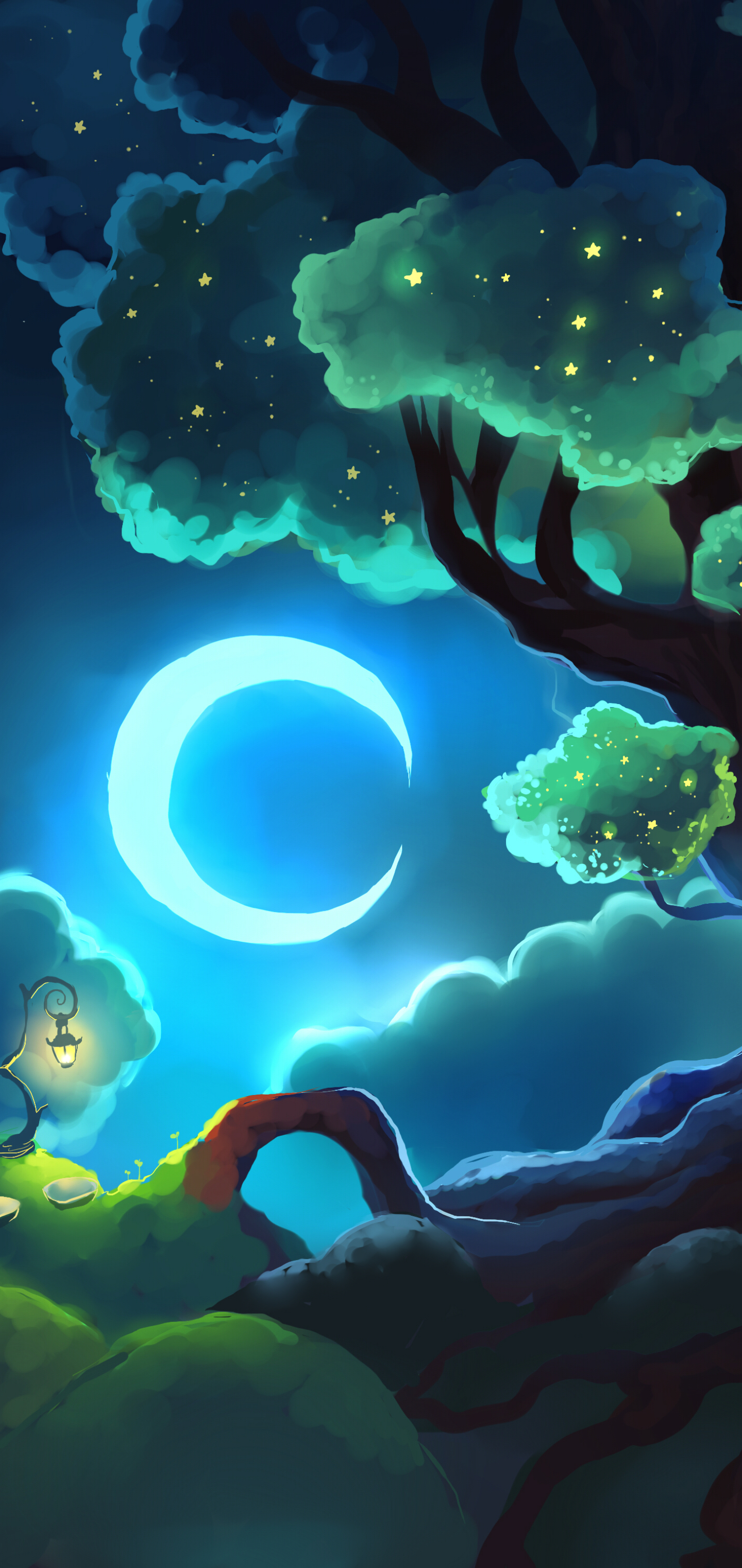 Download mobile wallpaper Night, Moon, Artistic, Crescent for free.