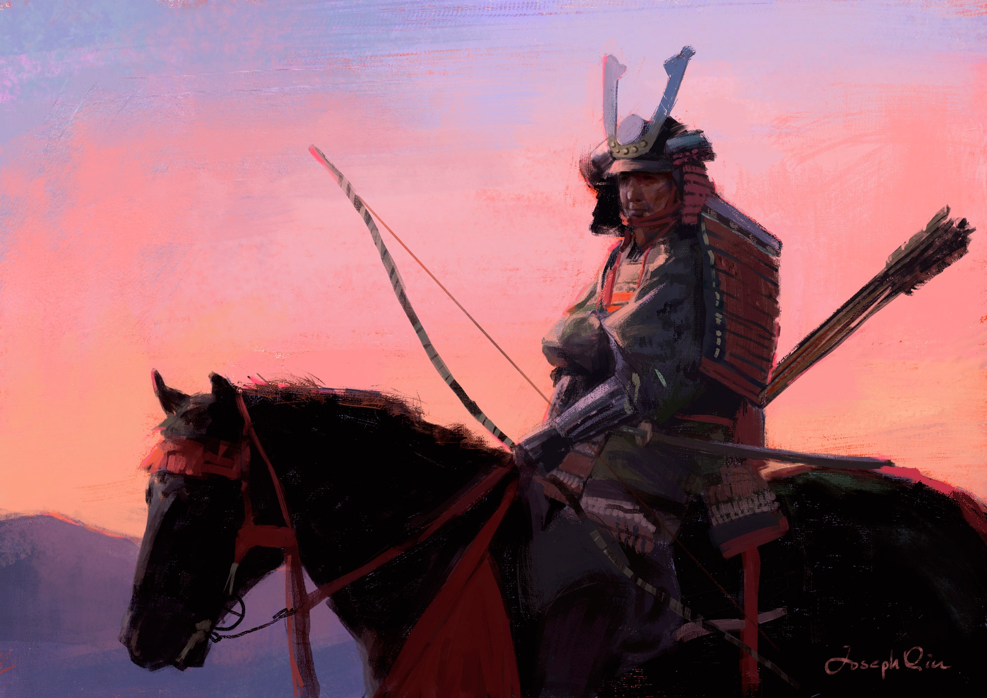 881627 завантажити шпалери фантазія, самурай, броня, стрілка, лук, кінь, воїн - заставки і картинки безкоштовно