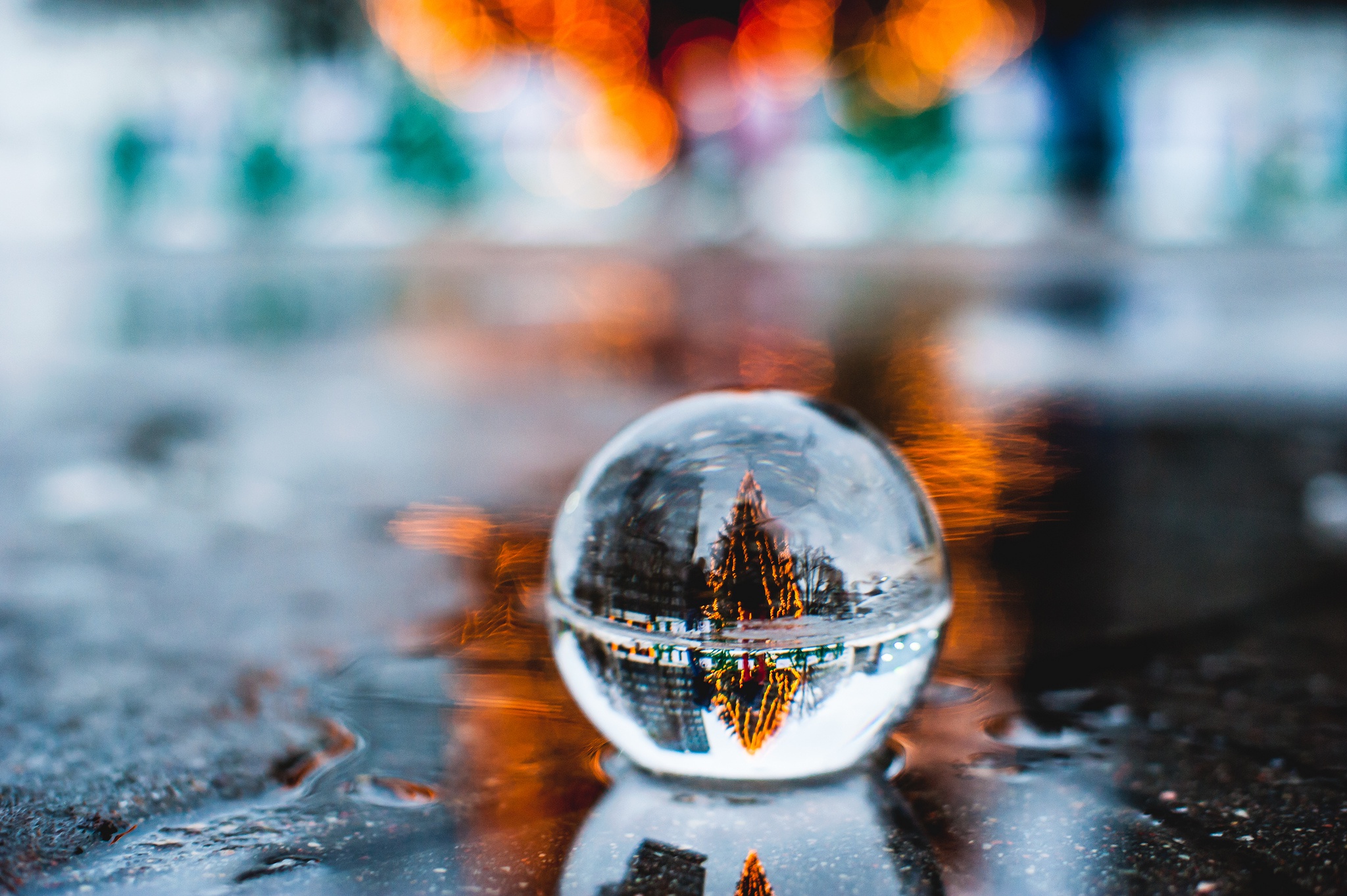 Download mobile wallpaper Reflection, Blur, Christmas Tree, Photography, Globe for free.