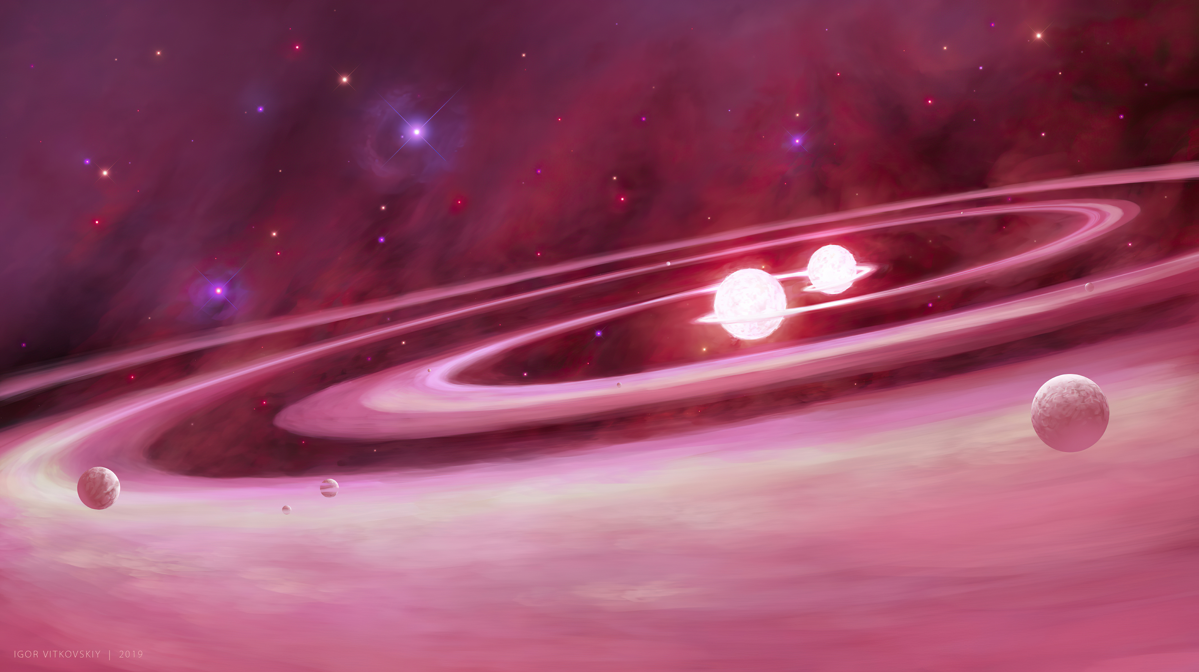Download mobile wallpaper Stars, Pink, Space, Planet, Sci Fi for free.