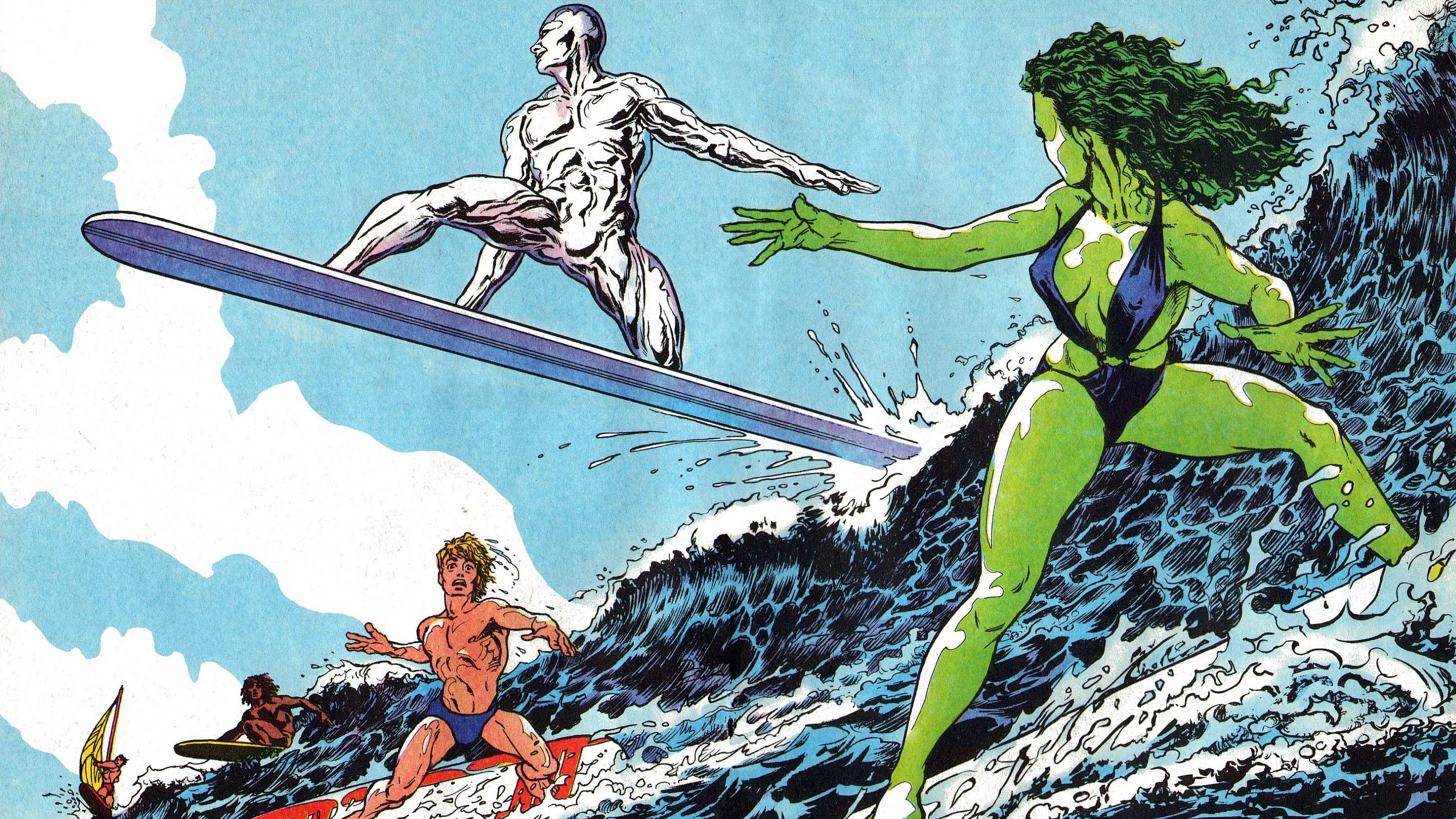 Free download wallpaper Surfing, Comics, She Hulk, Silver Surfer on your PC desktop