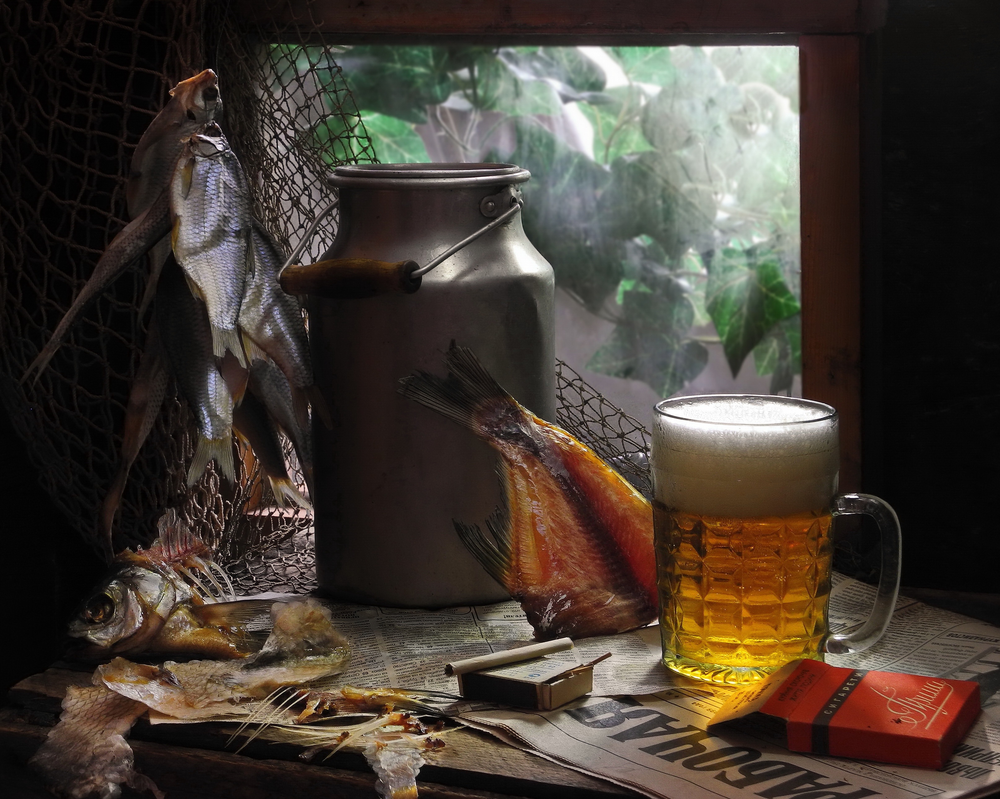 Download mobile wallpaper Food, Beer, Still Life, Drink, Fish, Alcohol for free.